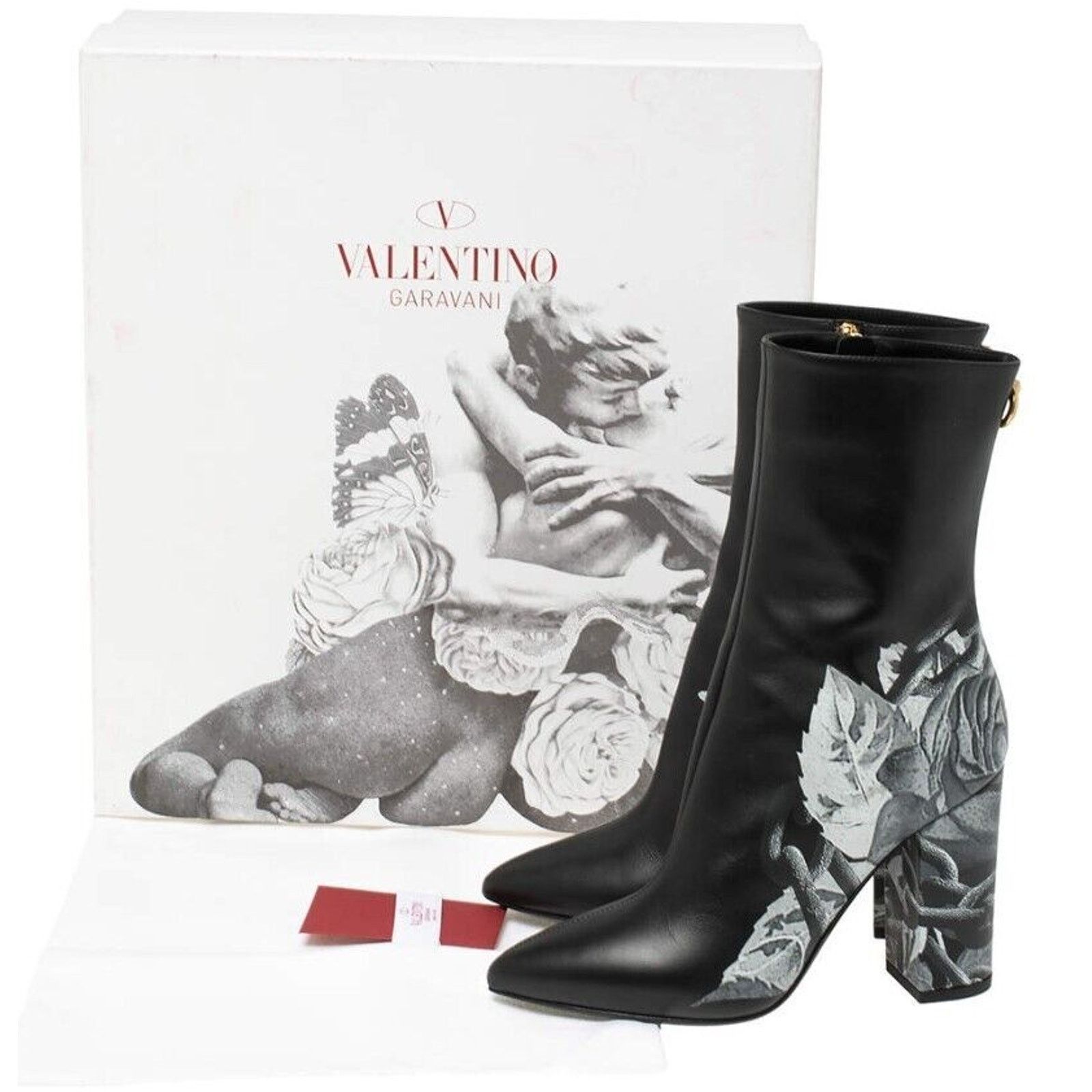 Valentino Valentino x Undercover Black Rose Leather Ankle Boots Size US 7.5 / IT 37.5 - 12 Thumbnail