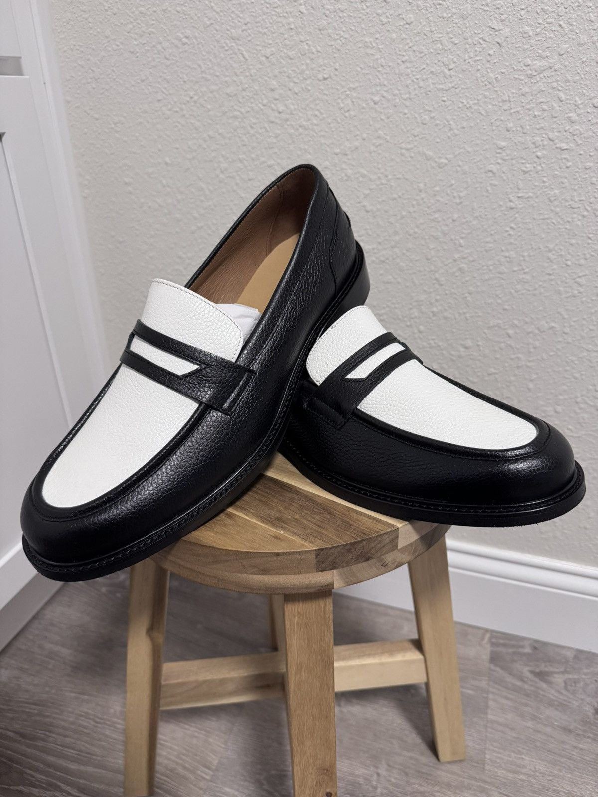 J.Lindeberg J.Lindeberg Dean Black White Leather Penny Loafers Size US 12 / EU 45 - 8 Thumbnail