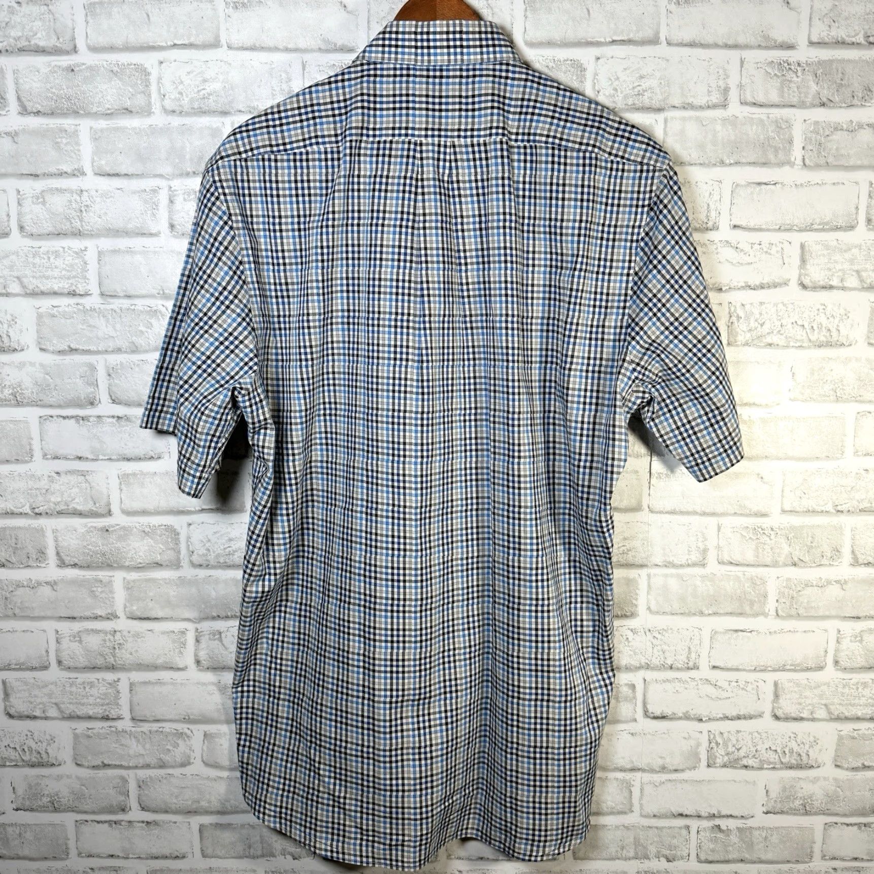 Peter Millar VINTAGE Peter Millar Blue Checkered Short Sleeve Button-Down Shirt Mens Size L Size US 33 - 5 Thumbnail
