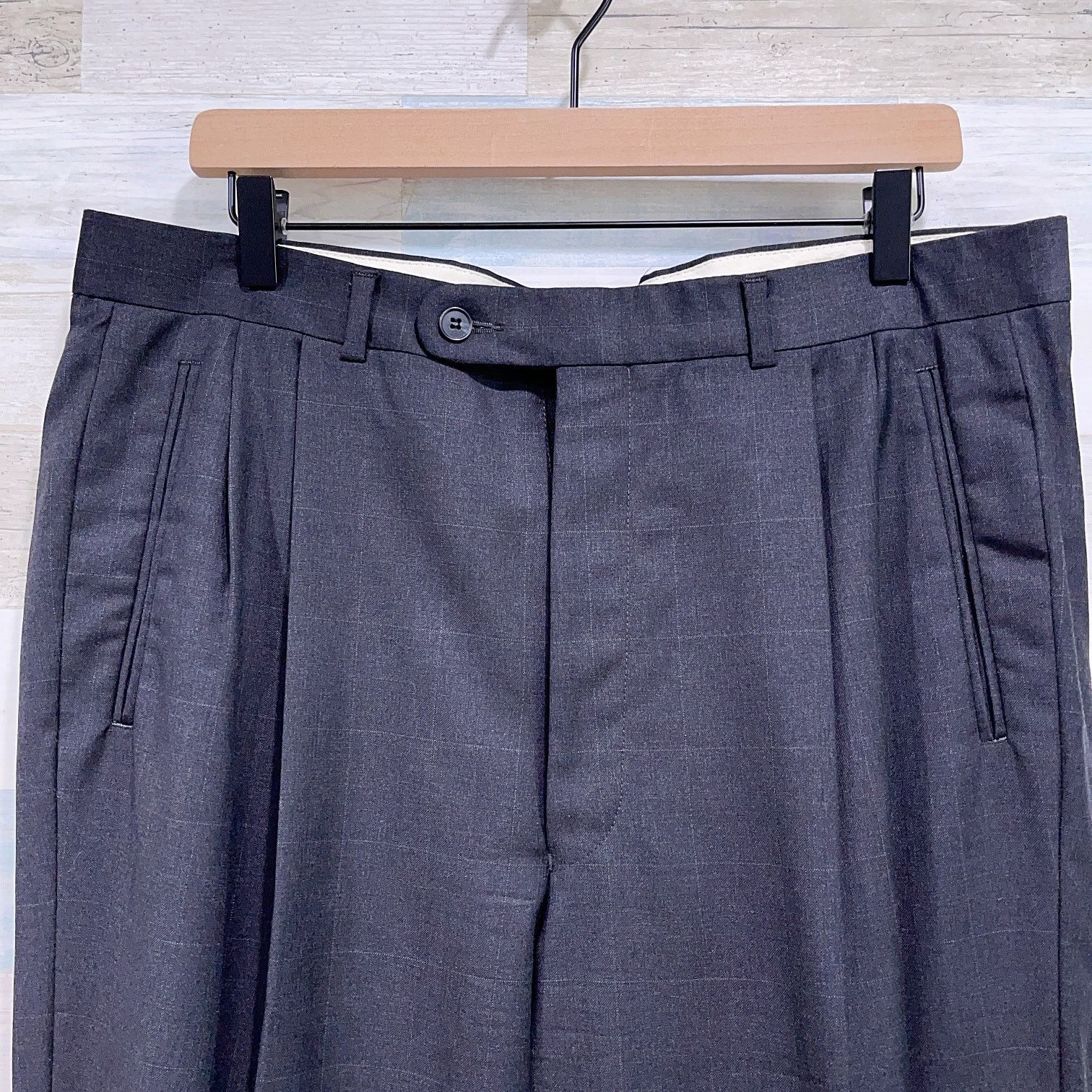 Jack Victor Jack Victor Wool Windowpane Suit Charcoal Gray Men 42R 36x29 Size 42R - 9 Thumbnail
