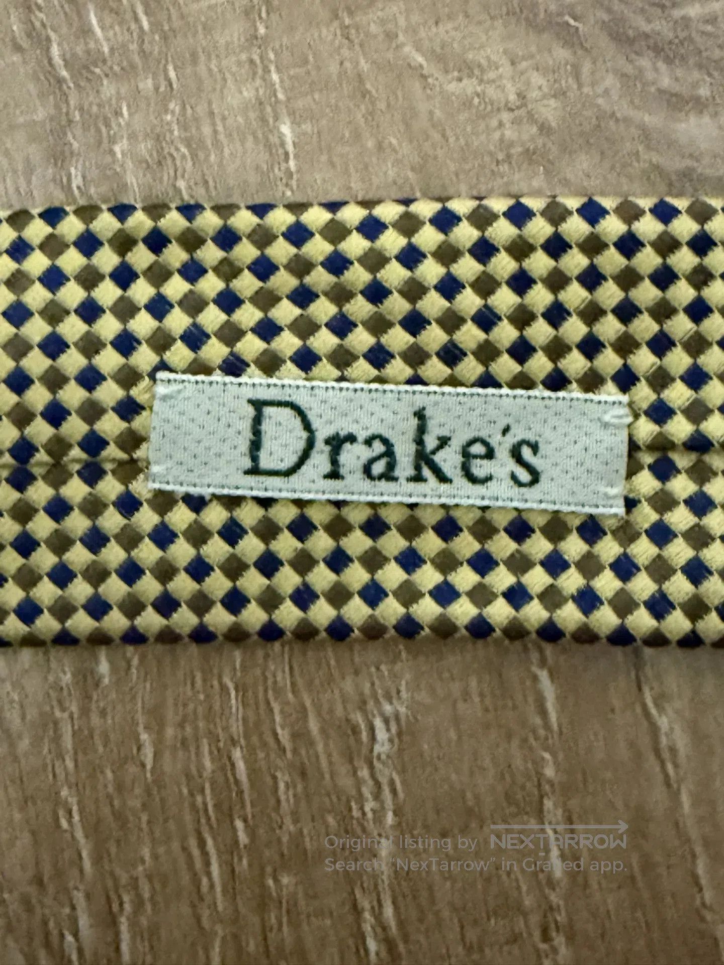 Drake's Drakes 100% Silk Yellow Check Tie. Size ONE SIZE - 1 Thumbnail