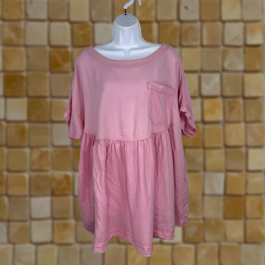 Vintage We The Free Moon City Oversized Slouchy Top Linen Blend Shirt Pink Size S Size S / US 4 / IT 40 - 1 Thumbnail