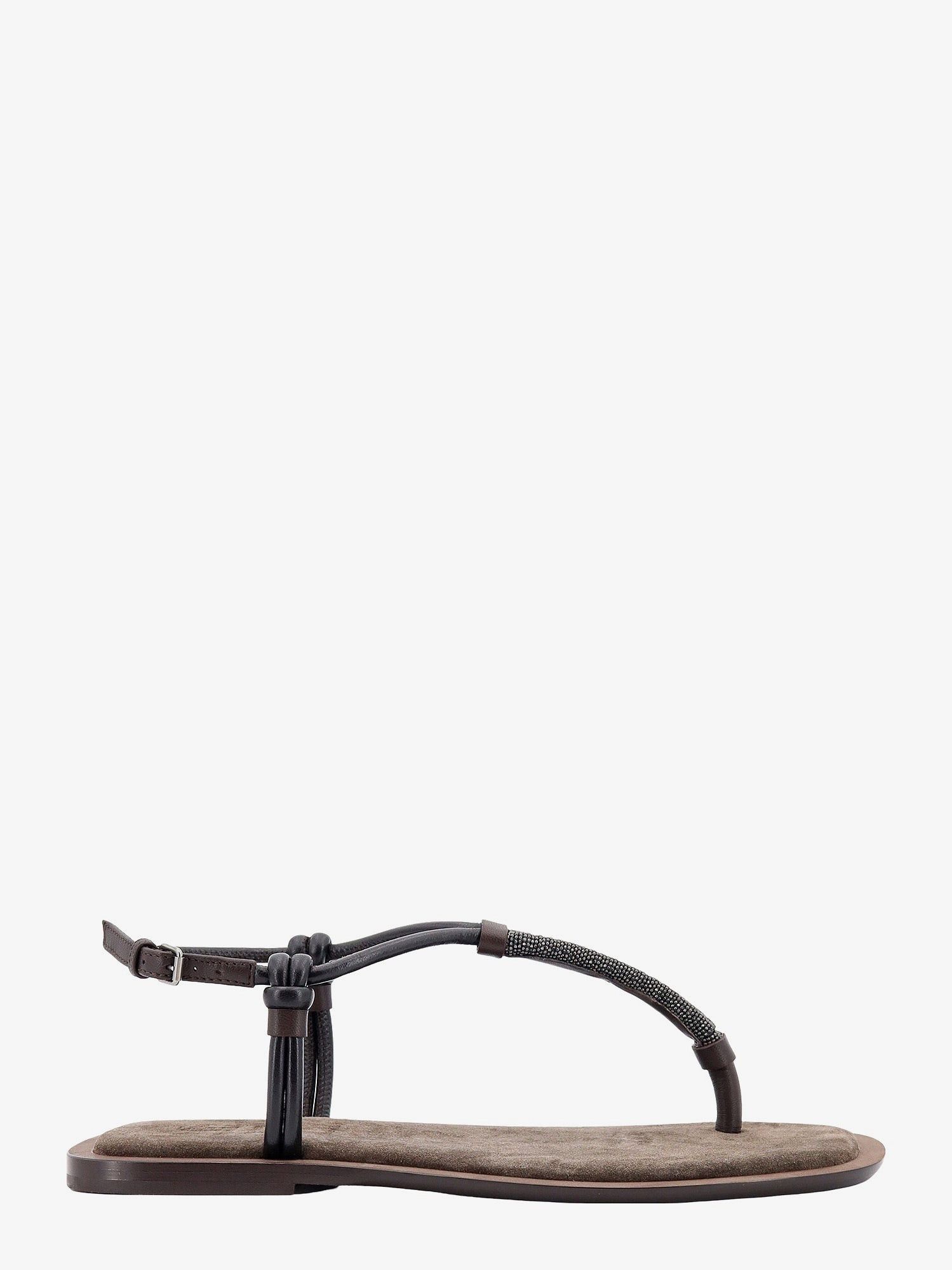 o1y0725 Ankle Strap Thong Leather Sandals in Dark Brown