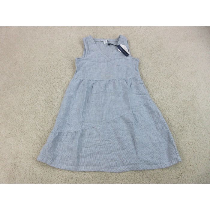 Lucky Brand Lucky Brand Dress Womens Extra Small Blue White Sleeveless Linen  Casual Ladies
