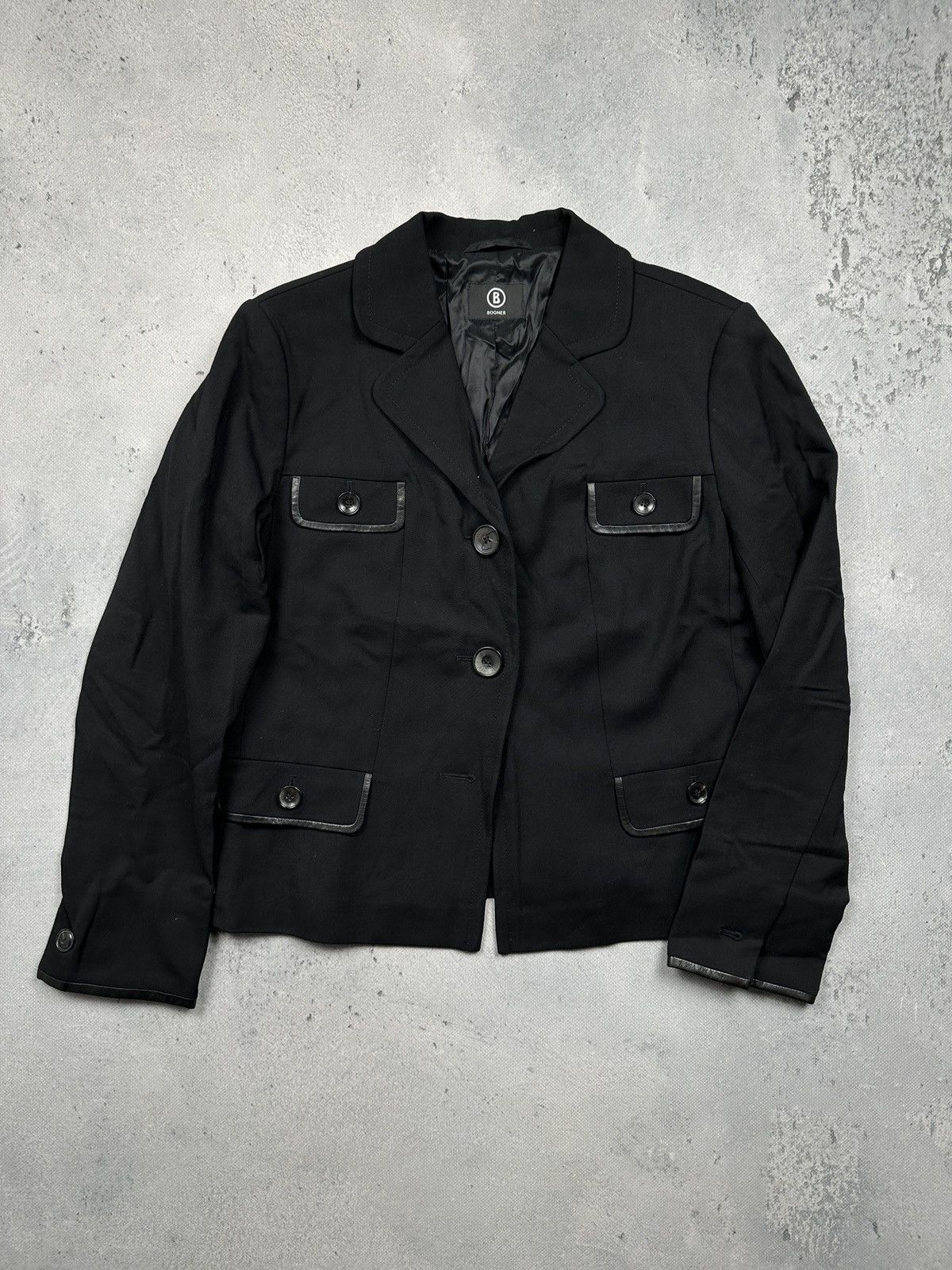 Bogner Rare Vintage Bogner Wool-Blend Tailored Jacket Leather Trim Size L / US 10 / IT 46 - 1 Thumbnail