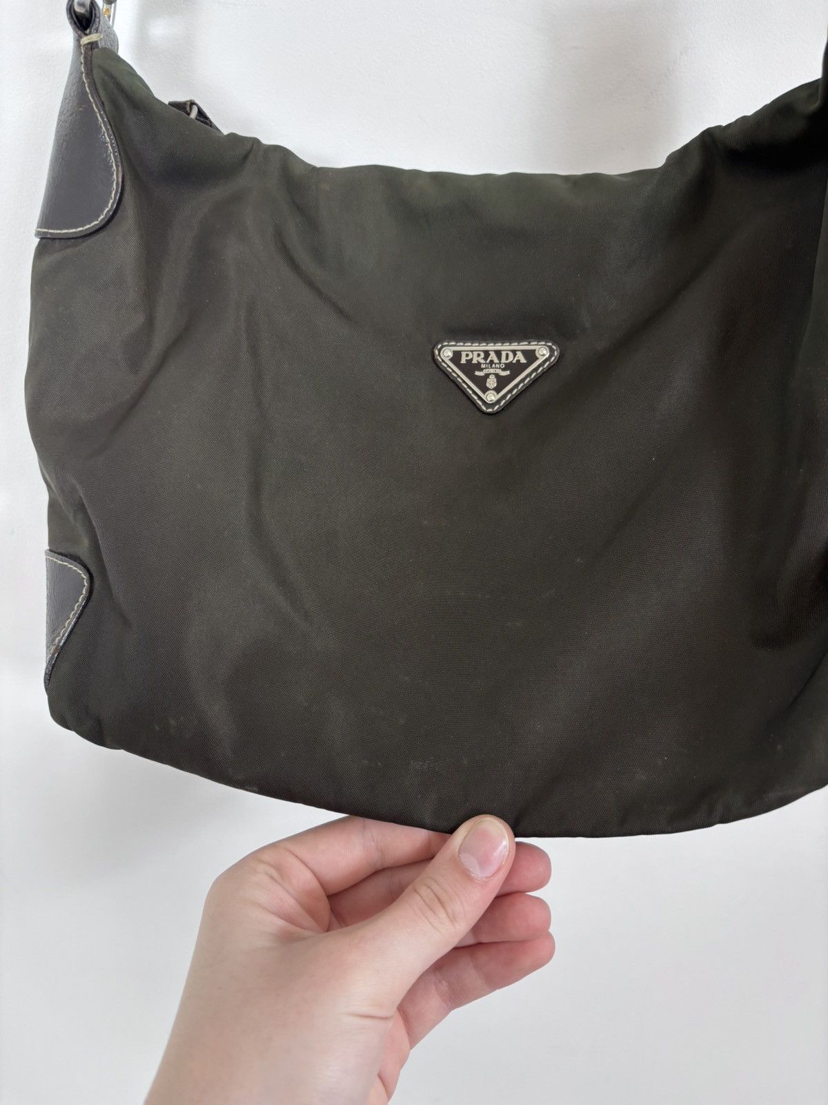 Prada Prada Khaki Tessuto Triangle Logo Nylon/Leather Shoulder Bag Size ONE SIZE - 2 Thumbnail