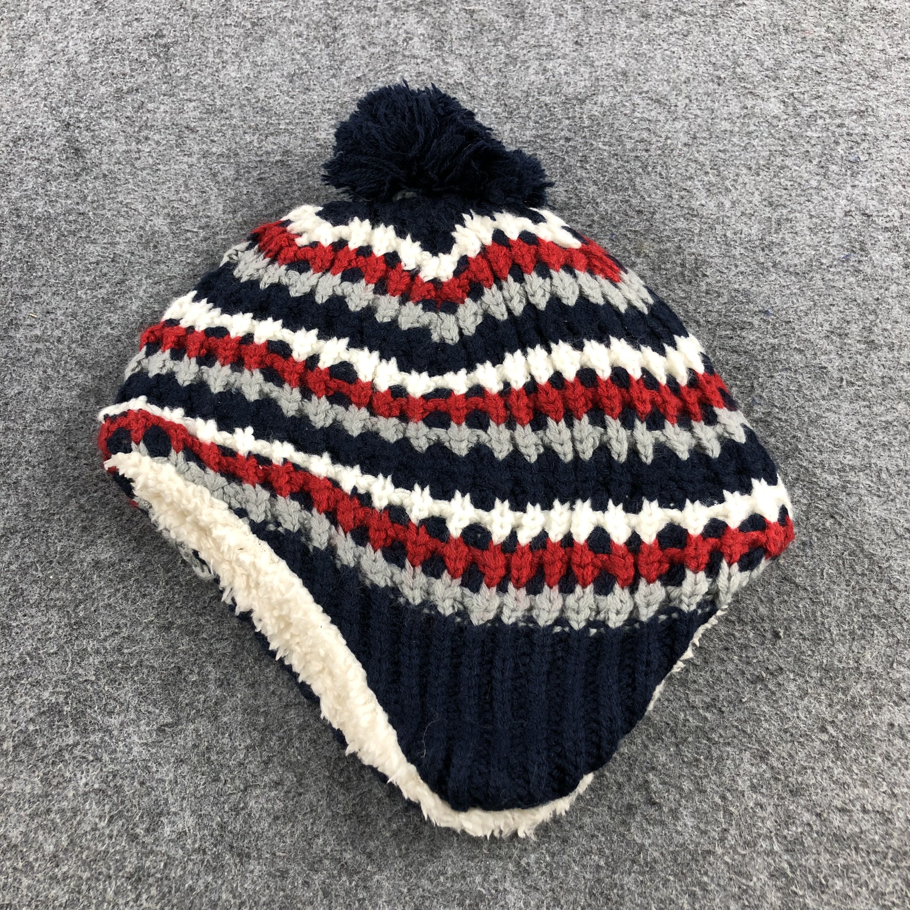 Vintage Unknown Striped Earflap Bobble Beanie Snowcap Snow Hat B116 Size ONE SIZE - 3 Thumbnail