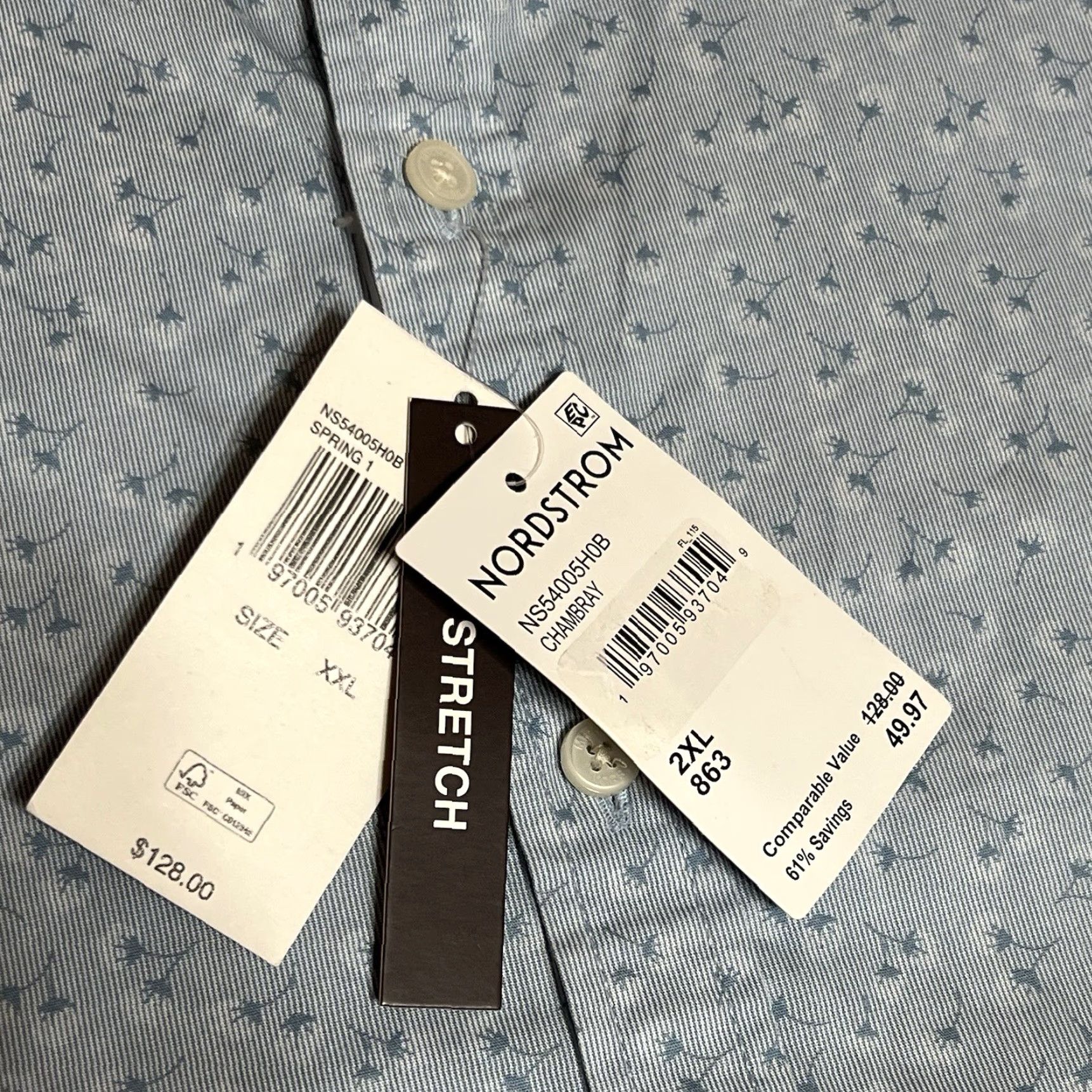 Michael Kors Michael Kors Men's Slim Chambray Floral Dandelion Long Sleeve Button Shirt 2XL Blue Casual, Travel, Party/Cocktail Shirt Button-Up Mens Size US XXL / EU 58 / 5 - 7 Thumbnail