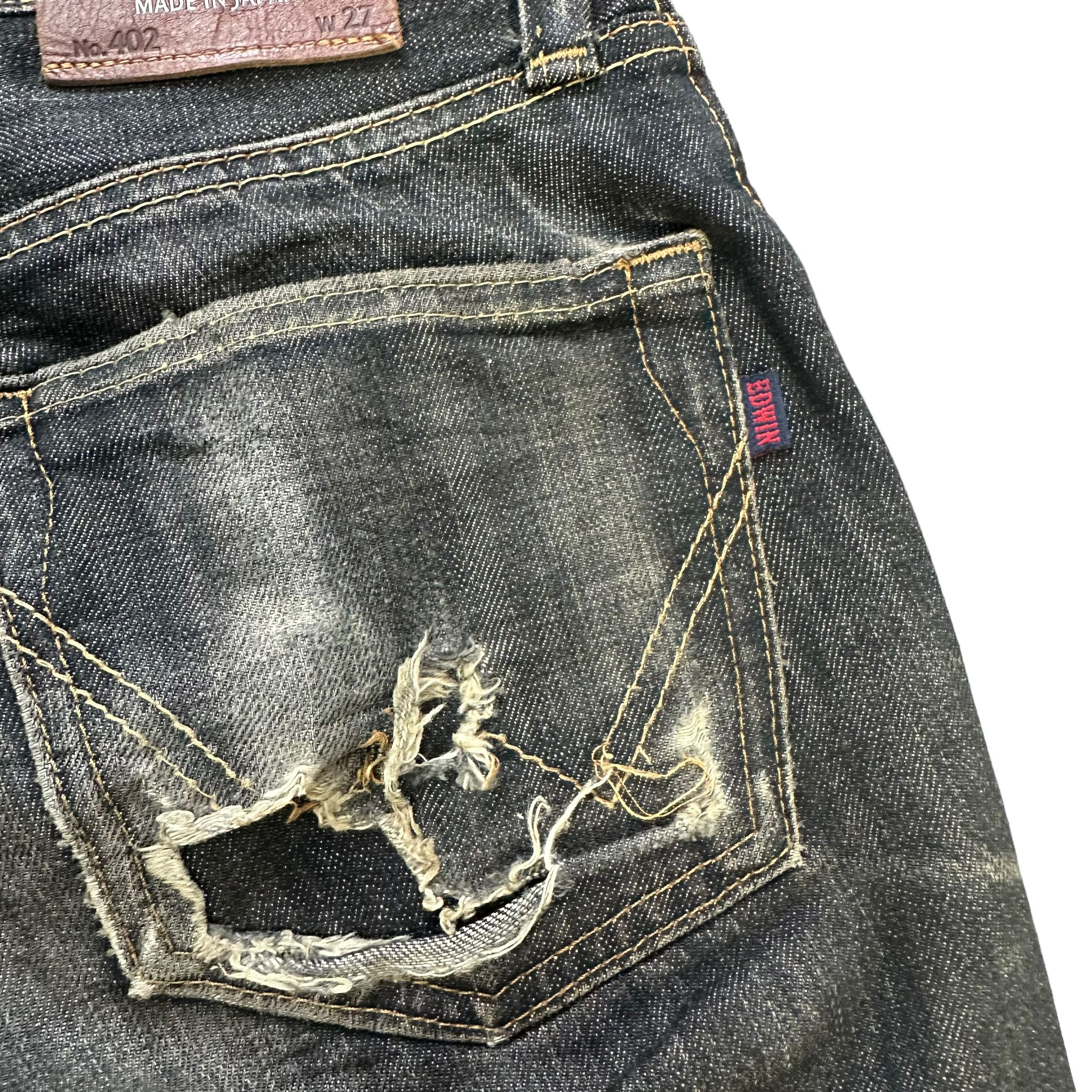 Edwin TRASHED🔥 VINTAGE EDWIN DISTRESSED JEANS #7627-158 Size US 27 - 16 Thumbnail