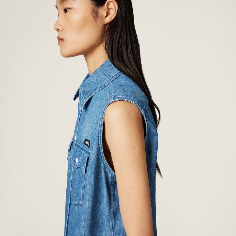 Miu Miu o1B3y1r0526 Sleeveless Chambray Shirt in Blue Size XL / US 12-14 / IT 48-50 - 5 Thumbnail