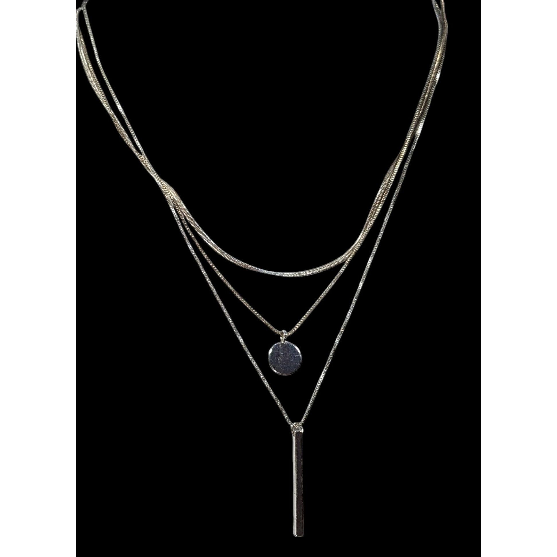 Other Elegant Minimalist Silver Tone Multilayer Charm Necklace Size ONE SIZE - 3 Thumbnail