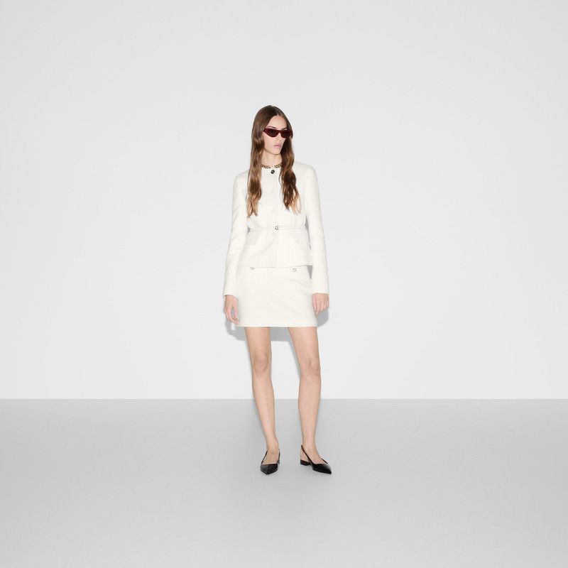 Gucci o1loc1c0226 820752 Cotton Bouclé Belted Jacket in Off White Size M / US 6-8 / IT 42-44 - 2 Thumbnail