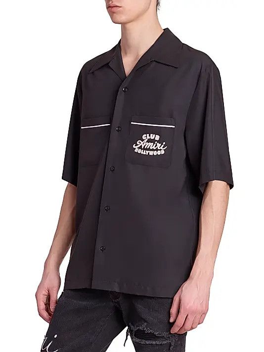 Amiri os11x1225 Club Cotton Camp Shirt in Black Size US S / EU 44-46 / 1 - 4 Thumbnail