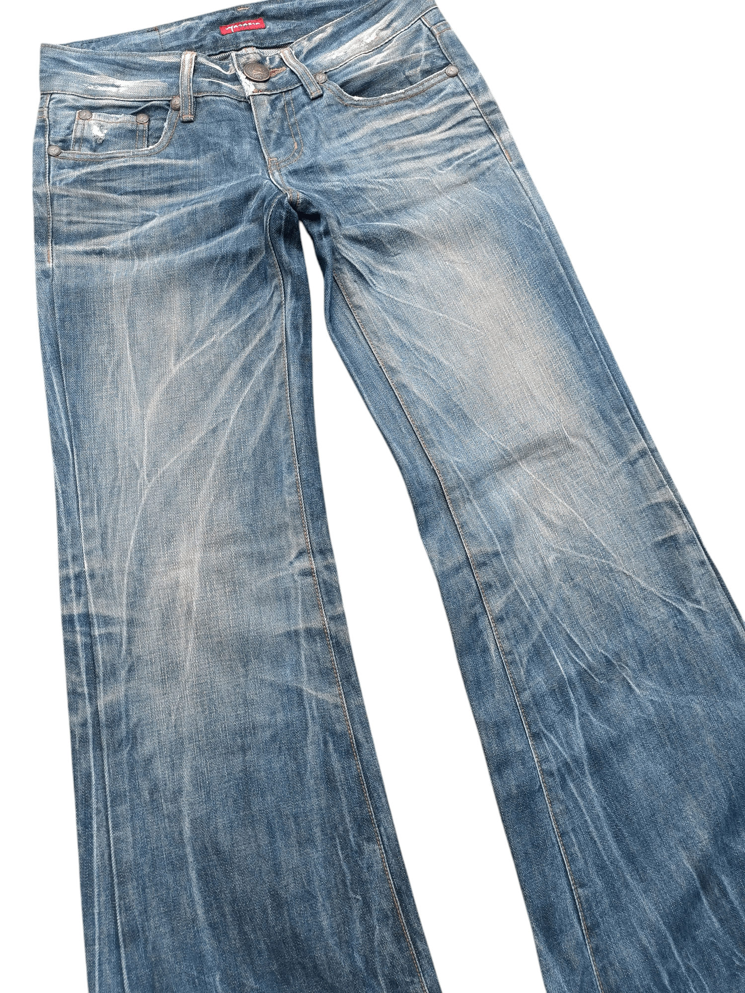 Japanese Brand × Vintage Super Flare Jeans Maraxia Whiskers Low Rise Boot Cut Size US 29 - 8 Thumbnail