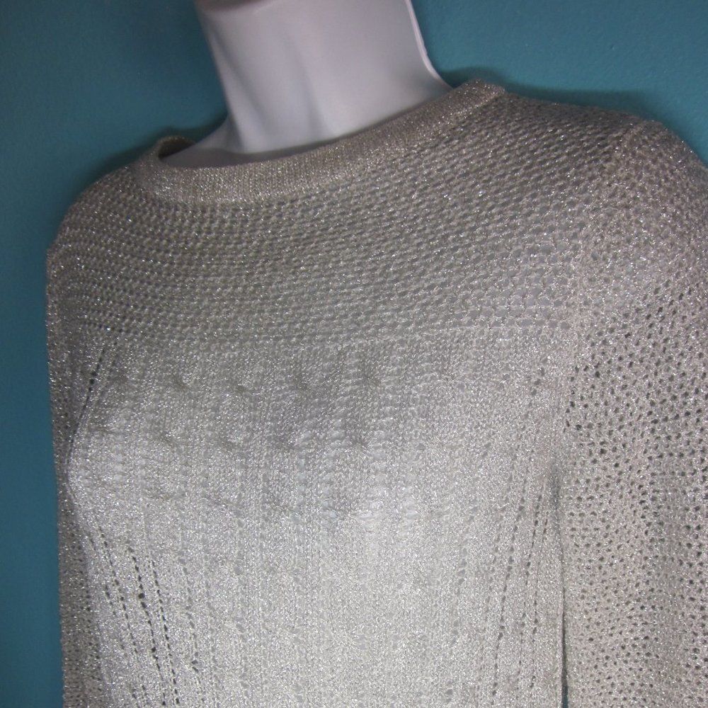 Saks Fifth Avenue Vintage Sweater Banff Silver Knit Sparkle Fits XS Size XS / US 0-2 / IT 36-38 - 7 Thumbnail