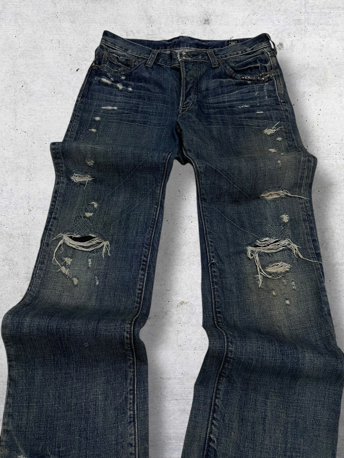 If Six Was Nine VINTAGE BARTACK OG JAPAN DESIGNER 90S RIPPED CHAIN DENIM Size US 31 - 4 Thumbnail