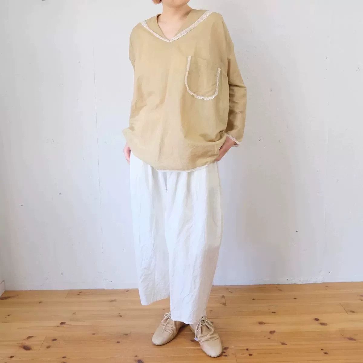 Japanese Brand Cotton-Linen Blend Sailor Collar Top Size XS / US 0-2 / IT 36-38 - 1 Preview