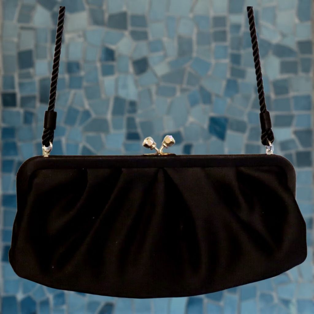 White House Black Market READ White House Black Market Clutch Purse Crossbody Cord Rhinestone Clasp Black Small Women Lampshade? Size ONE SIZE - 1 Thumbnail