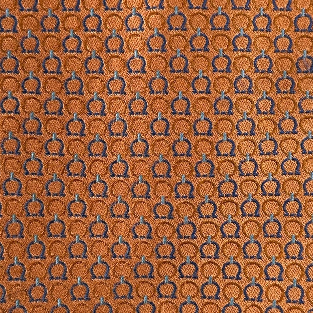 Salvatore Ferragamo Tie Silk Blue Horseshoe Pattern on Orange Size ONE SIZE - 5 Thumbnail
