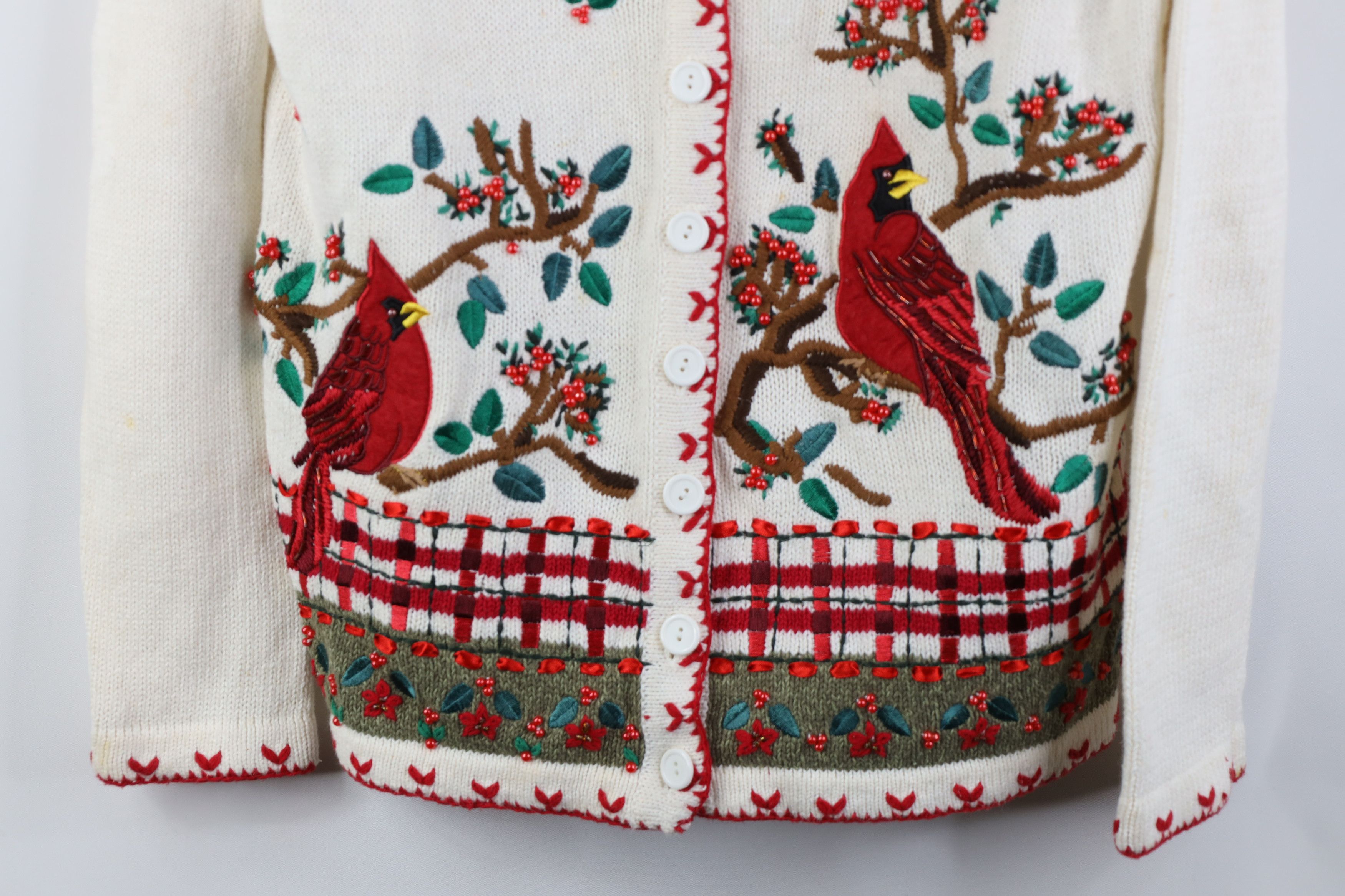 Vintage Vintage 90s Y2K Babydoll Nature Cardinal Bird Flower Sweater Size M / US 6-8 / IT 42-44 - 3 Thumbnail