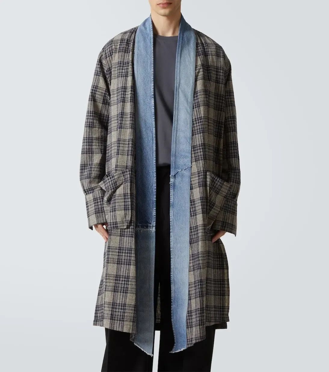 Greg Lauren $1.6K Greg Lauren Plaid Long Denim-Trim GL1 Kimono Robe Size US M / EU 48-50 / 2 - 1 Thumbnail