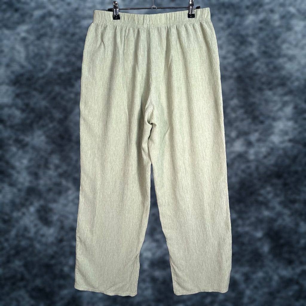 Mango Mango MNG Textured Wide Leg Pants Womens Large Green Elastic Waist Ankle Slit Size 36" / US 14 / IT 50 - 1 Thumbnail
