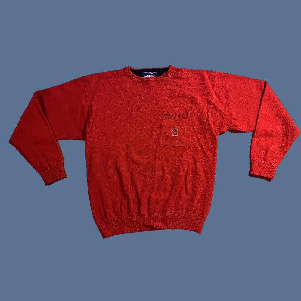 Tommy Hilfiger VINTAGE Tommy Hilfiger Sweater Men’s Large Red Pocket Knit Crew Neck Pullover Embroidered Logo 90s Classic Designer Preppy Retro Men Size US L / EU 52-54 / 3 - 1 Thumbnail