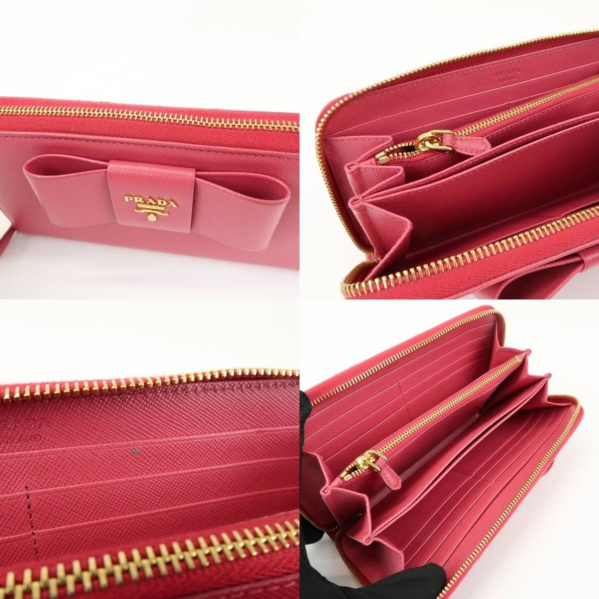 Prada Prada Saffiano Bow Zip Around Wallet Pink Size ONE SIZE - 6 Thumbnail