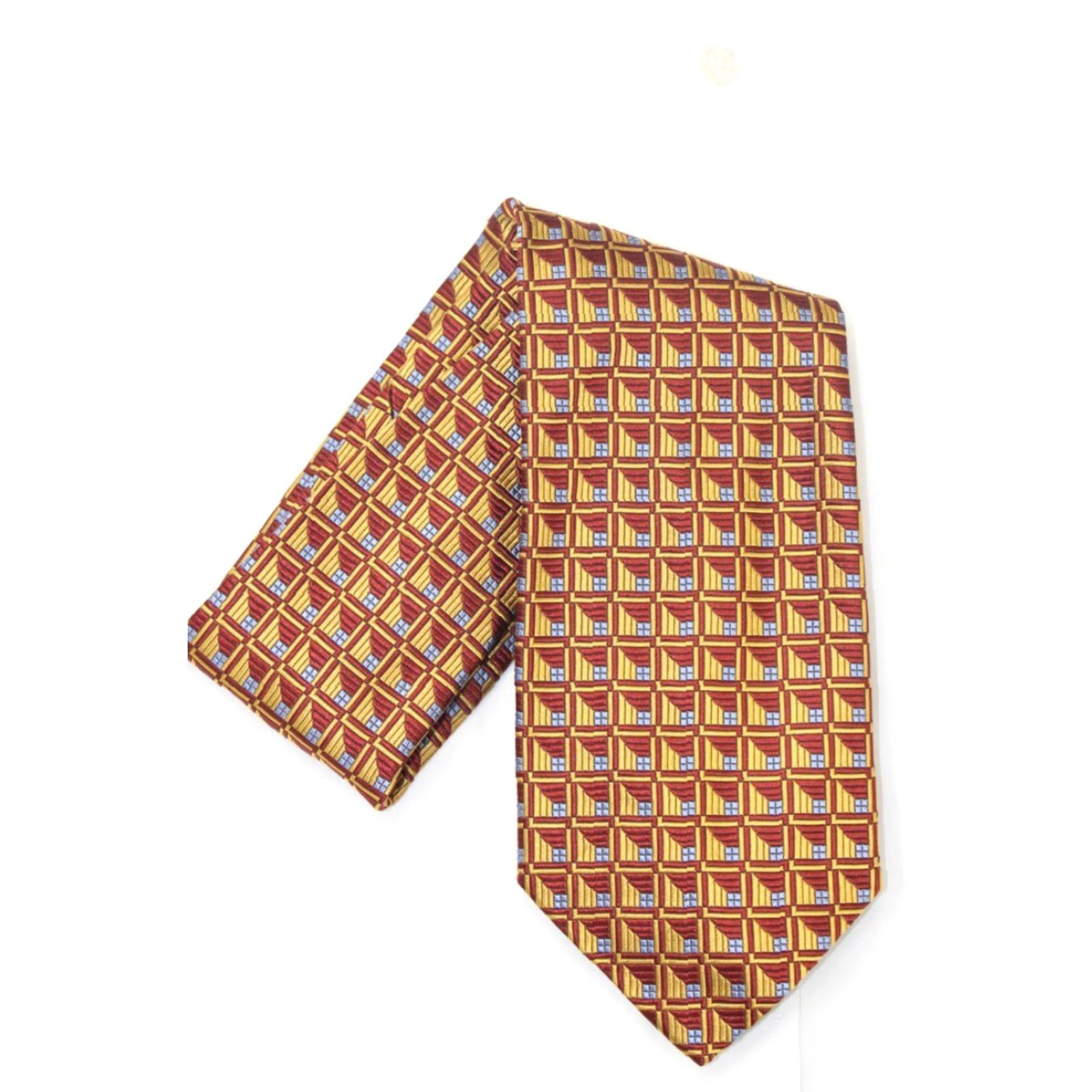 Jos. A. Bank Jos. A. Bank Silk Necktie 58" Classic Gold Red Geometric Abstract Retro Italy Mens Size ONE SIZE - 6 Thumbnail