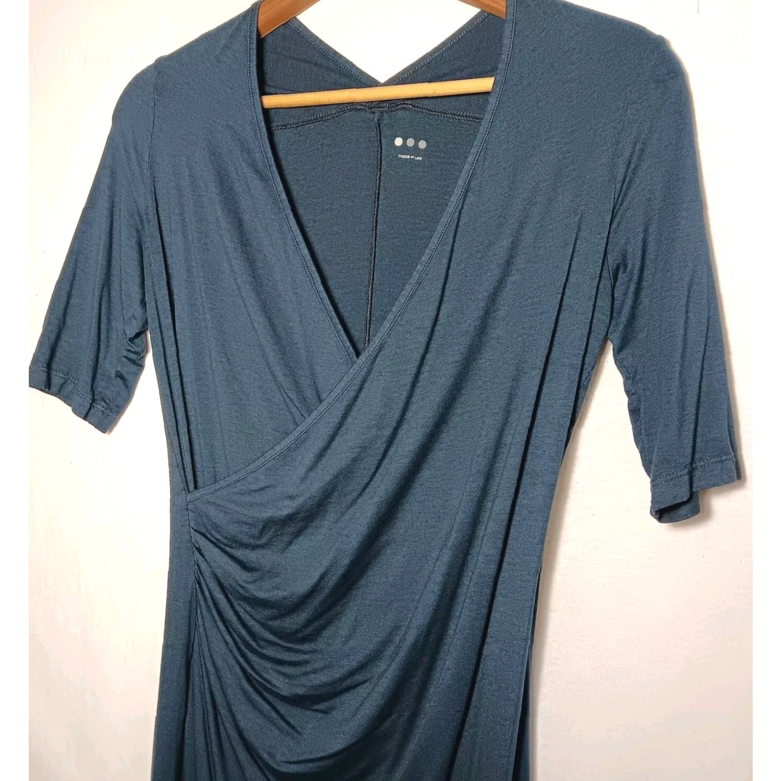 Vintage VINTAGE Three Dots Women's Dress Small Faux Wrap V-Neck Blue Stretch Bodycon Casual Party Sleeveless Size S / US 4 / IT 40 - 2 Thumbnail