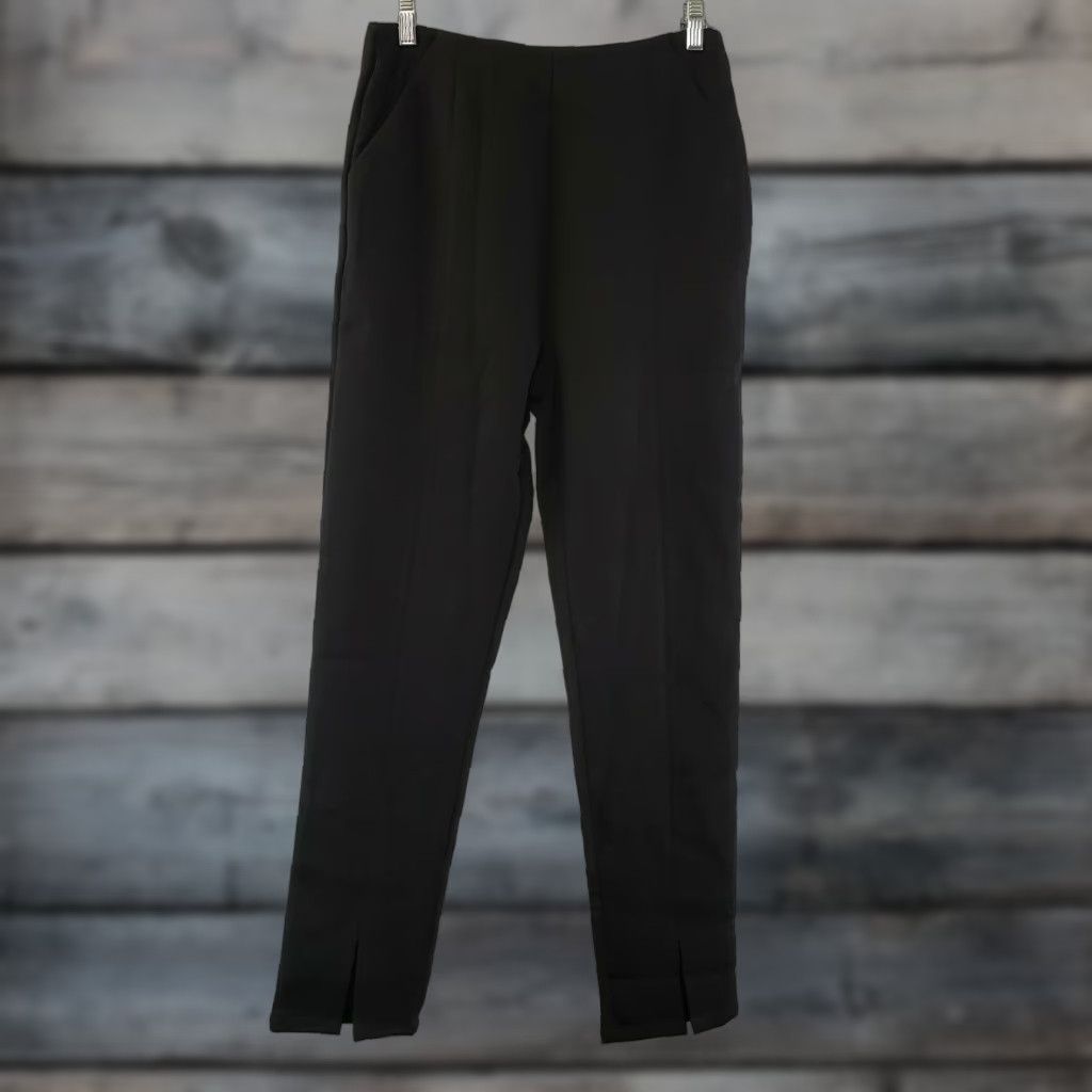 Vintage Ivory & Chain Womens Pants Sz 8 Solid Black High Rise Dress Pants 100% Polyester Regular Rise Flat Front Zipper Waist 14" Inseam 28" Womens Size 30" / US 8 / IT 44 - 1 Thumbnail