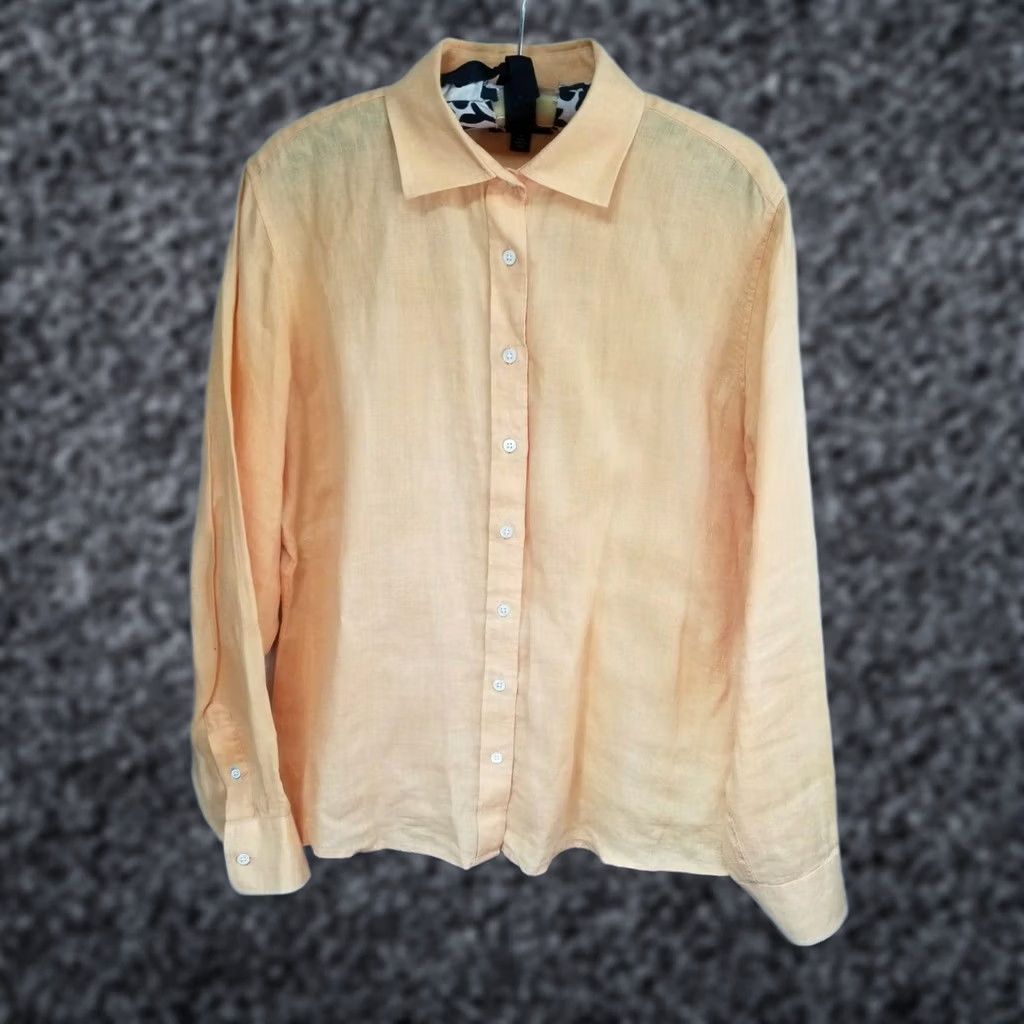Lands' End Lands' End Orange Button-Up Long Sleeve Linen Shirt Top Women Medium 10-12 Size M / US 6-8 / IT 42-44 - 1 Thumbnail