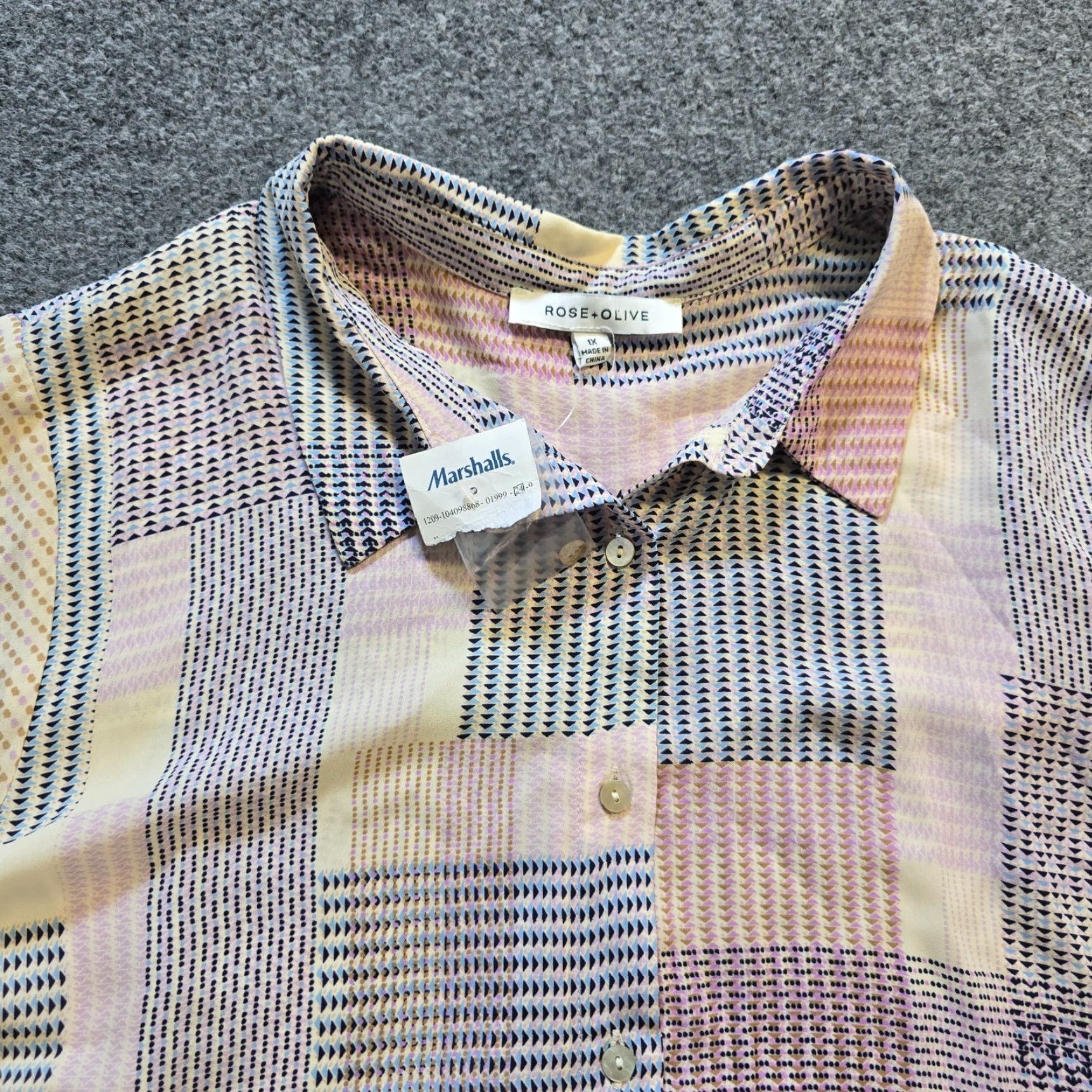 Vintage Rose & Olive Top Womens 1X Pink Yellow Patchwork Button Sheer V Neck Casual Blouse Shirt Adult Plus Womens Size XL / US 12-14 / IT 48-50 - 2 Thumbnail