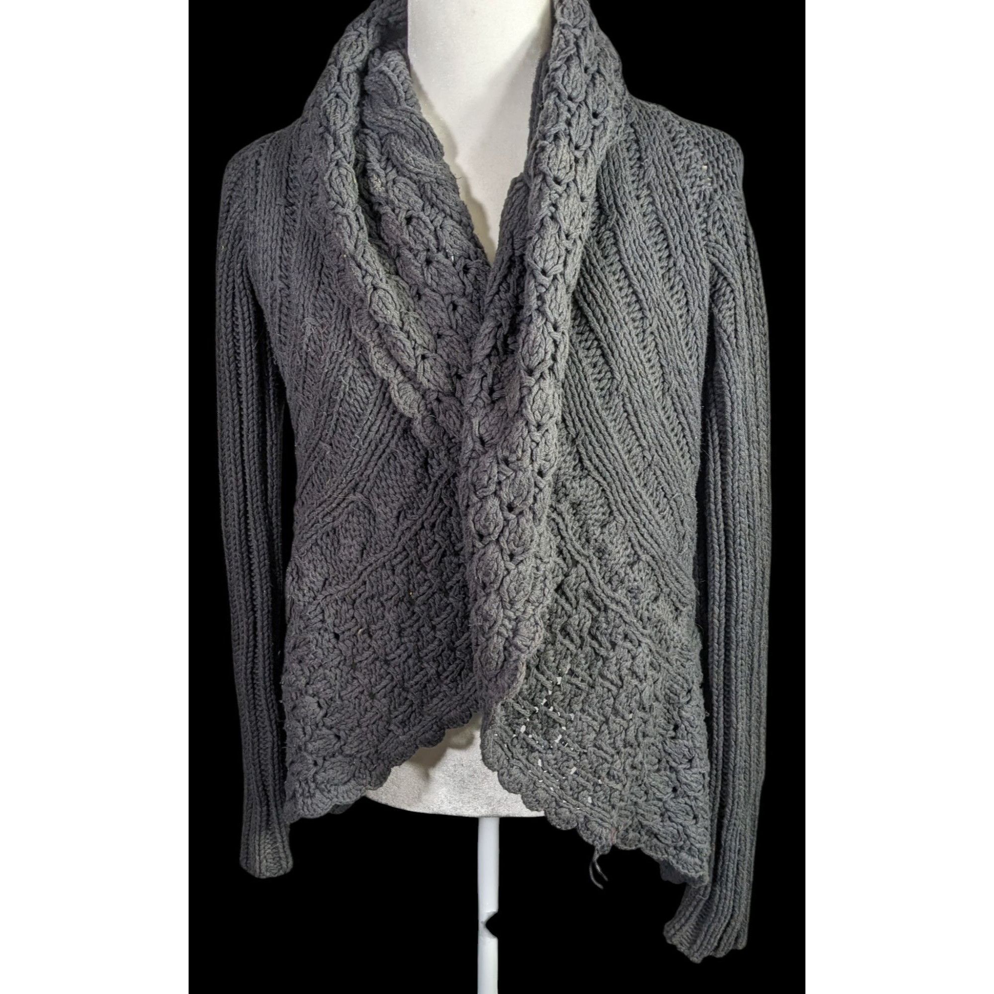 Willi Smith Gothic Floral Willi Smith Black Open-Knit Cardigan Sweater Size M / US 6-8 / IT 42-44 - 2 Thumbnail