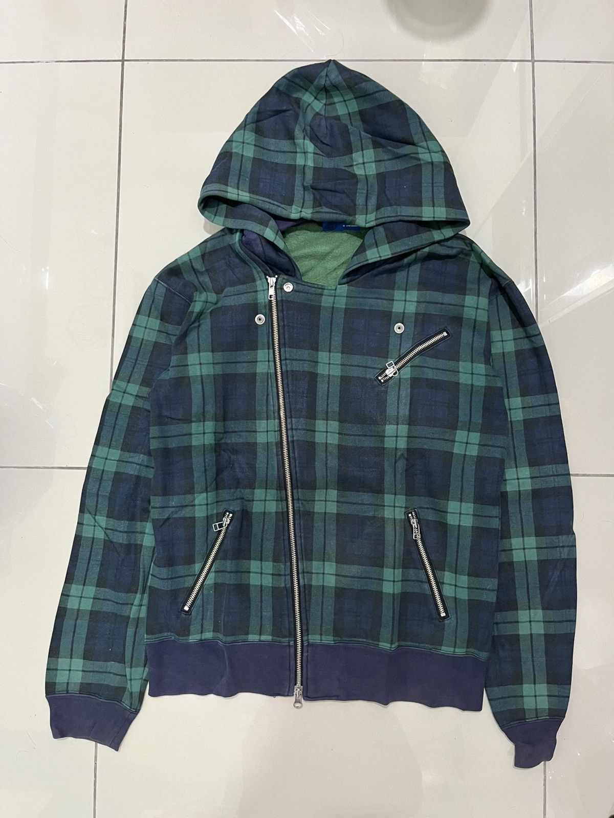Beams Plus Beams Double Collar Zip Up Checkered Hoodie Size US L / EU 52-54 / 3 - 1 Thumbnail