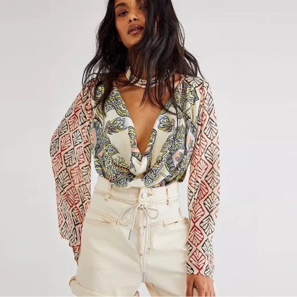 Free People Free People Aleena Printed Long Sleeve Blouse Size S Size S / US 4 / IT 40 - 2 Thumbnail