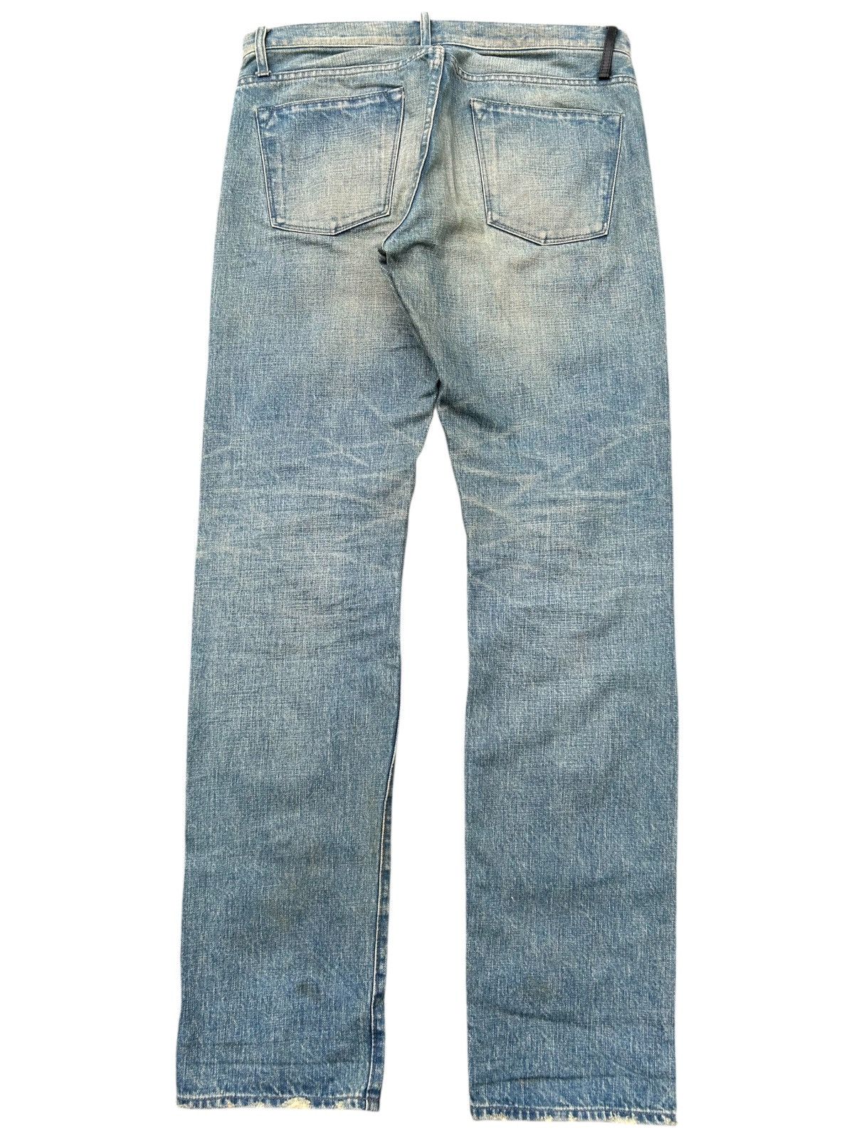 HELMUT LANG NY SELVEDGE BUTTON FLY DISTRESSED DENIM JEANS