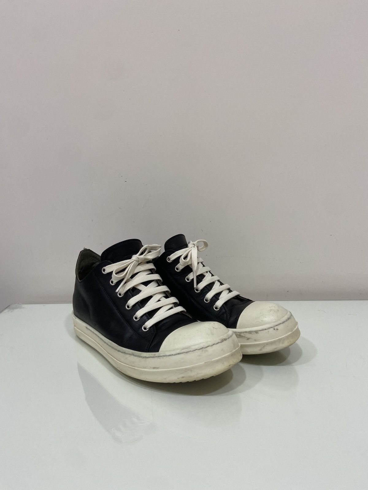 Ss19 "babel" Rick Owens Ramones Low Sneaks Leather Black Shoes, Men's (Size 7.5)
