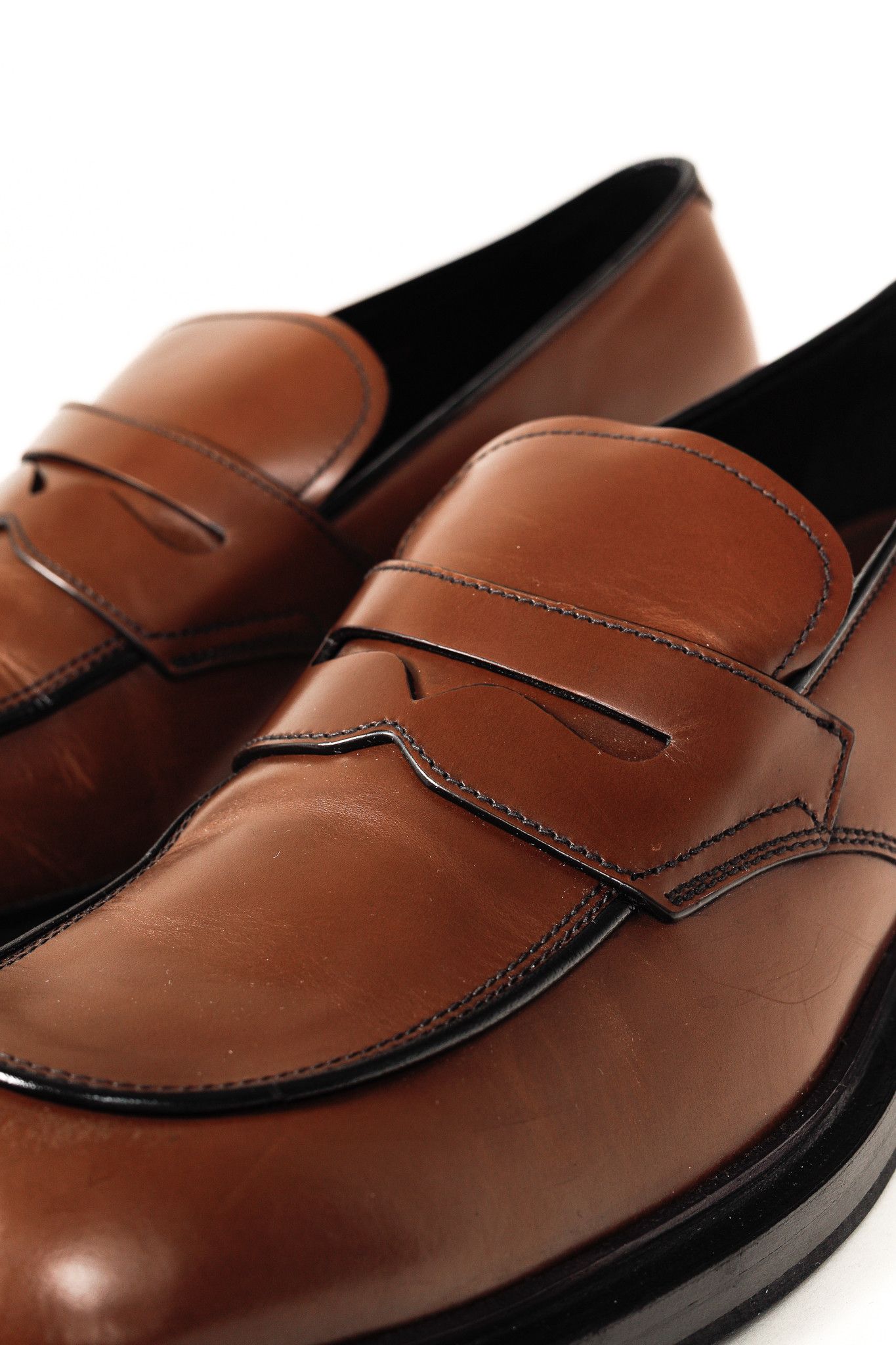 Prada Prada Bruciato Bright Calf Leather Round Toe Penny Loafers Size US 12 / EU 45 - 7 Thumbnail
