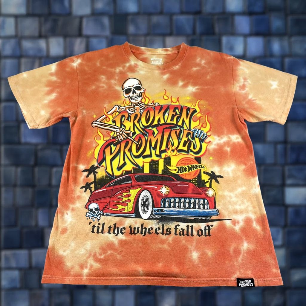 Broken Promises Co. Broken Promises Shirt Mens M Orange Tie-Dye Skeleton Flames Car Hot Wheels Streetwear Graphic Print Crew Neck Short Sleeve Size US M / EU 48-50 / 2 - 1 Thumbnail