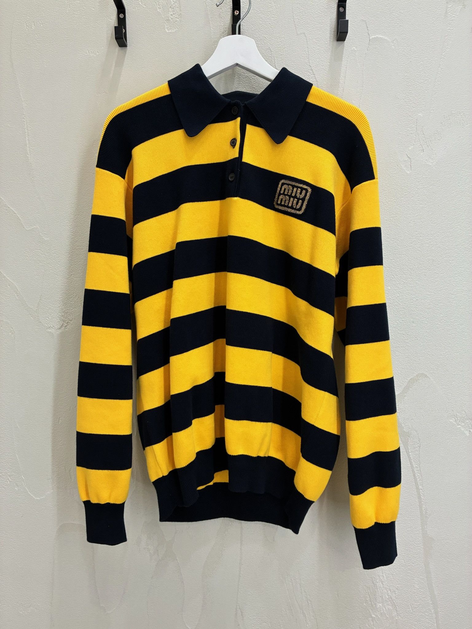 Miu Miu Striped Cotton-Blend Polo Sweater