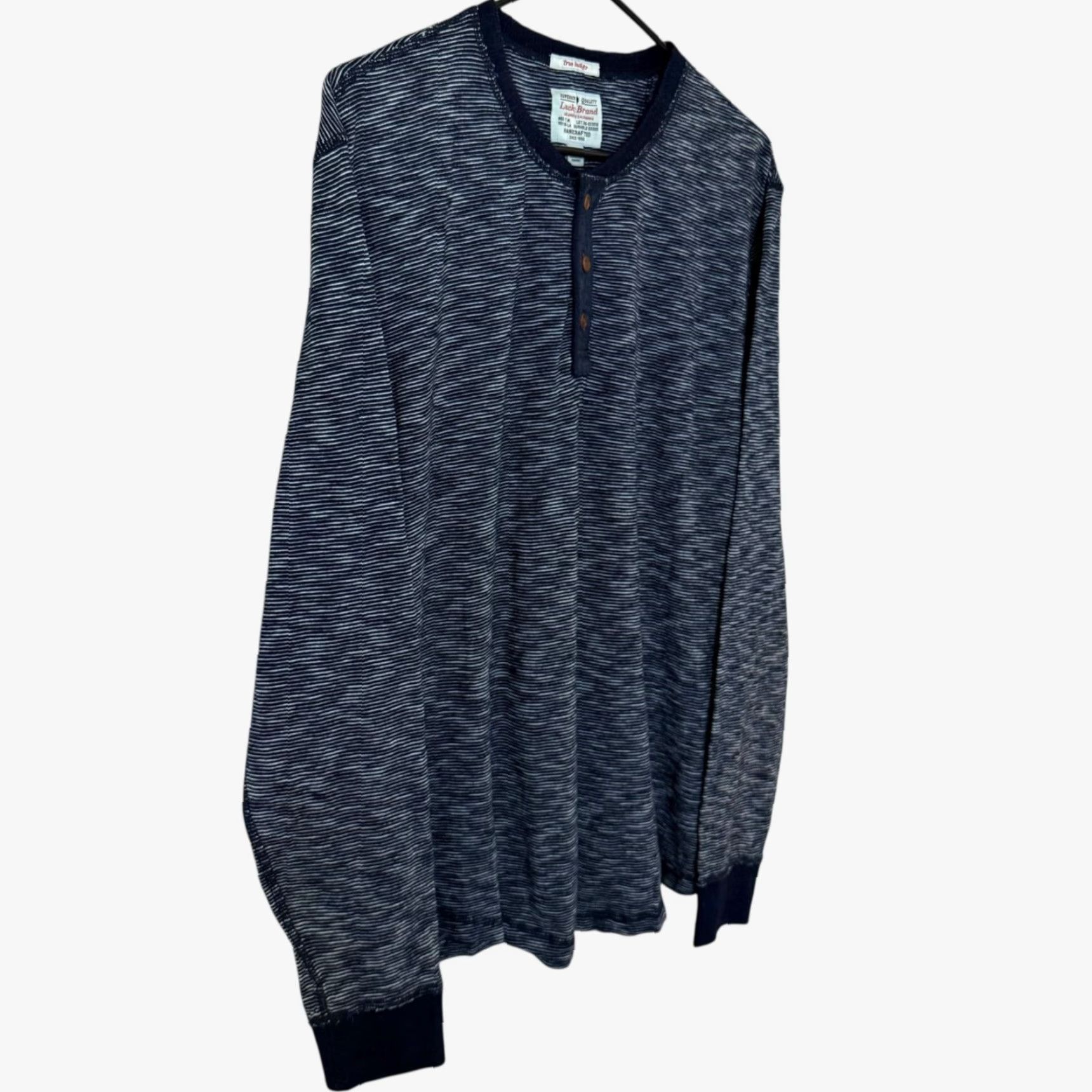 Lucky Brand VINTAGE Lucky Brand Henley Shirt Long Sleeve Size Large Blue Textured Stripe 100% Cotton Mens Size US L / EU 52-54 / 3 - 3 Thumbnail