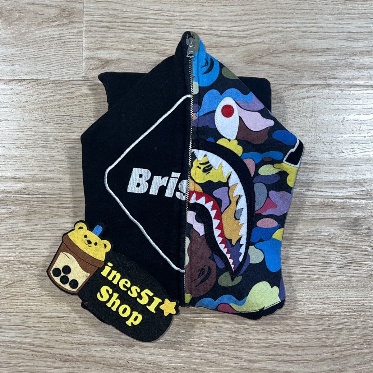 image of Bape X Fcrb Shark Full Zip Hoodie in Black, Men's (Size Small)