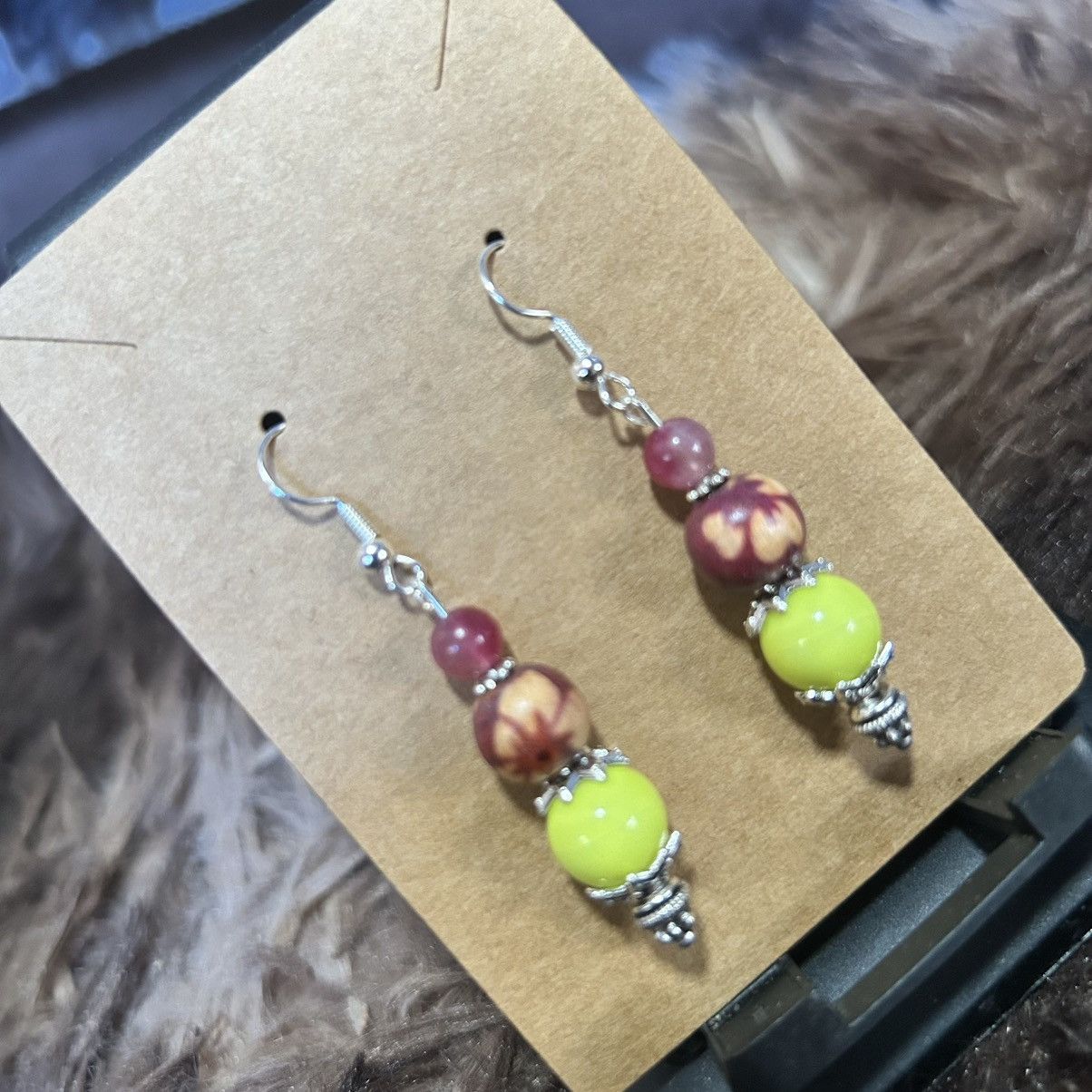 Handmade Handcrafted vintage Hawaiian bead elbaite stone earrings Size ONE SIZE - 1 Thumbnail