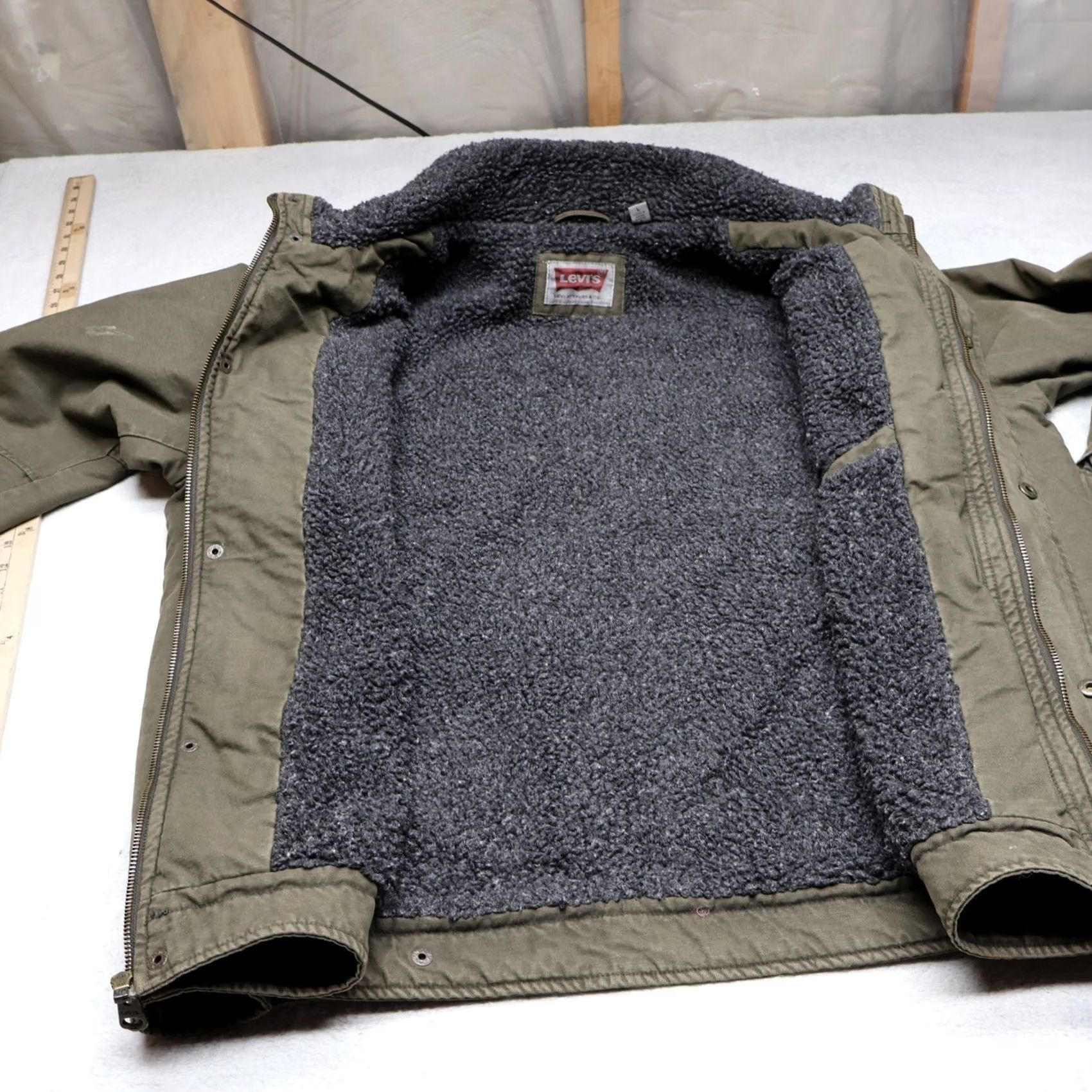 Levi's Levis Jacket Mens L Green Canvas Sherpa Lined Military Field Utility Zip Snap Size US L / EU 52-54 / 3 - 7 Thumbnail