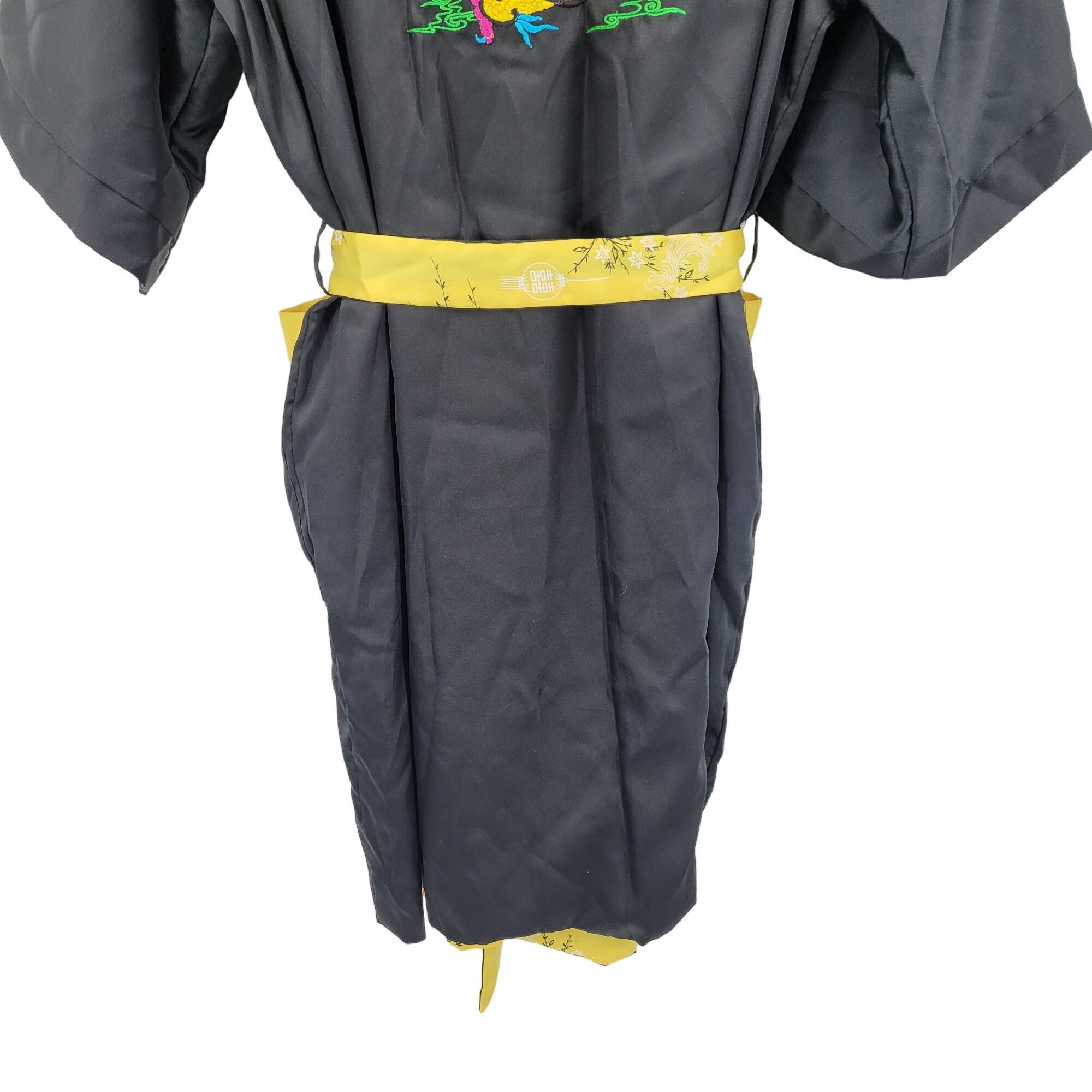 Japanese Brand Reversible Kimono Robe L Black Embroidered Dragon Yellow Flo Size US L / EU 52-54 / 3 - 14 Thumbnail