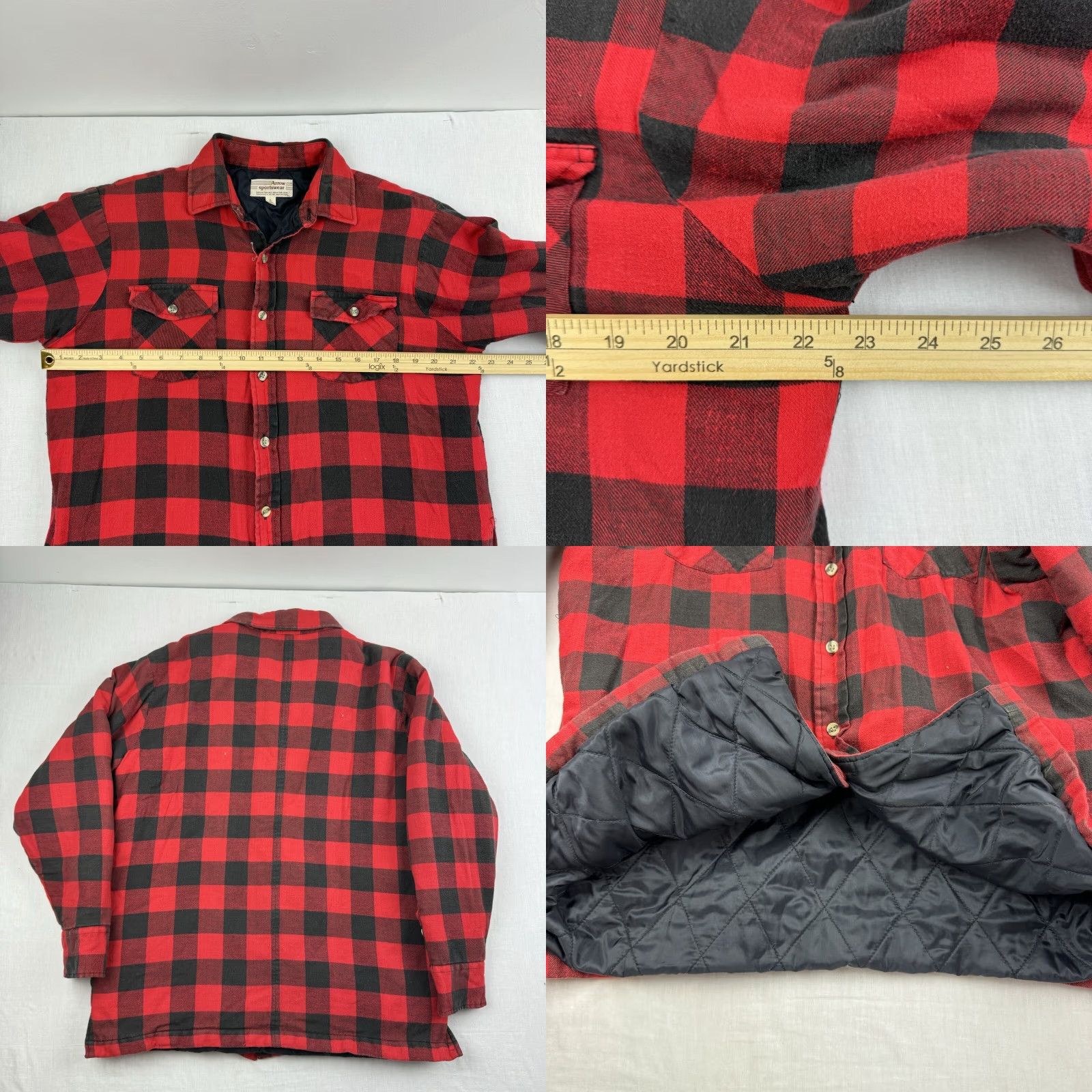 Arrow VINTAGE Arrow Sportswear Quilted Flannel Button-Up Shirt Adult Large Red Plaid Mens 90s Camping Hunting Arrow Shirt Regular Fit Size US L / EU 52-54 / 3 - 8 Thumbnail