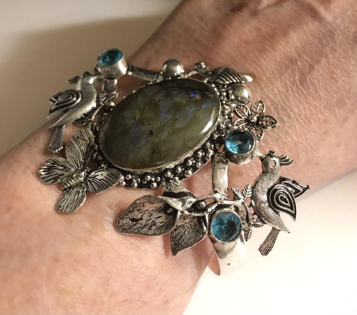 image of Stampd Labradorite Blue Topaz 925 Sterling Silver Cuff Bracelet in Green, Women's