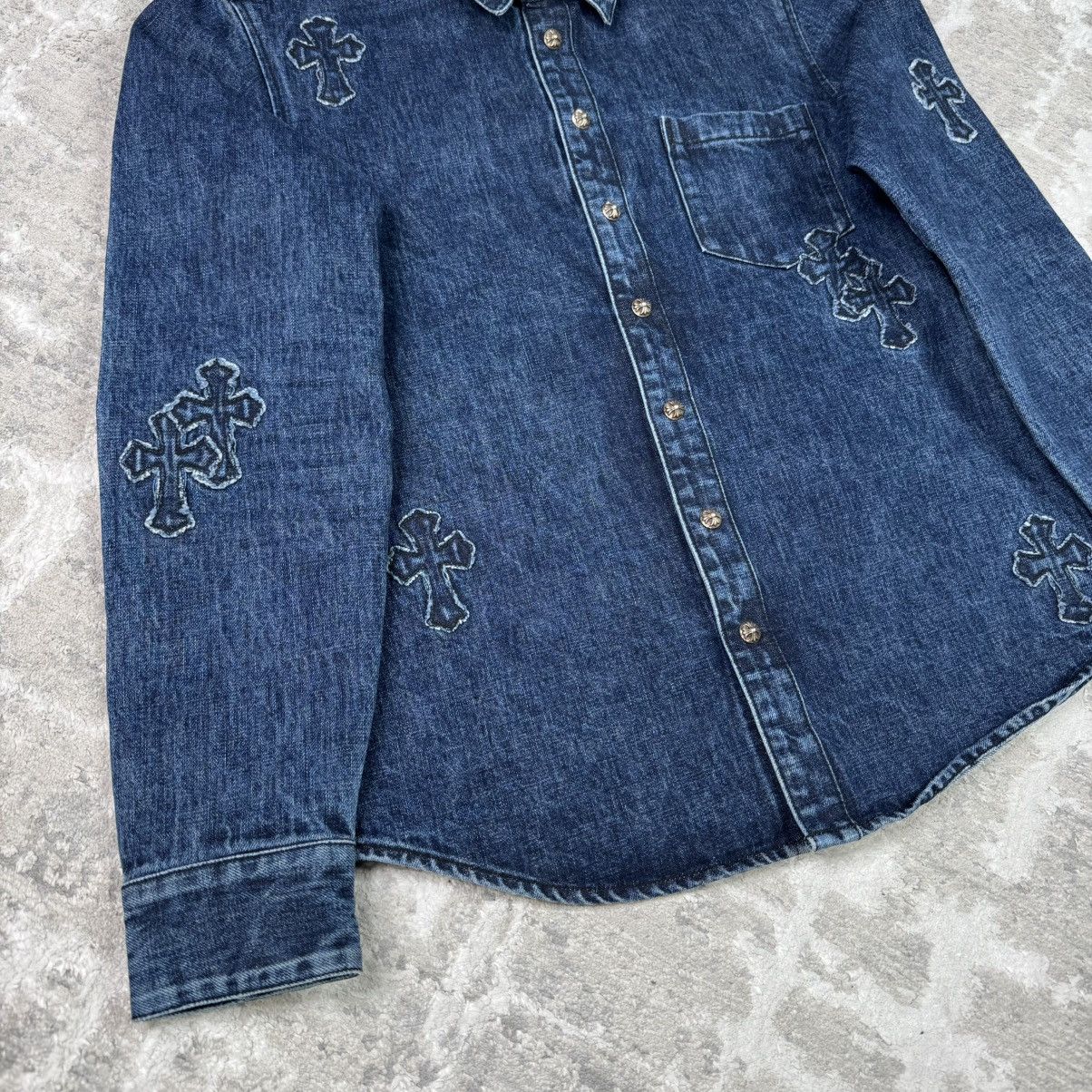 Chrome Hearts Cutout cross patch denim button up shirt Size US M / EU 48-50 / 2 - 3 Thumbnail