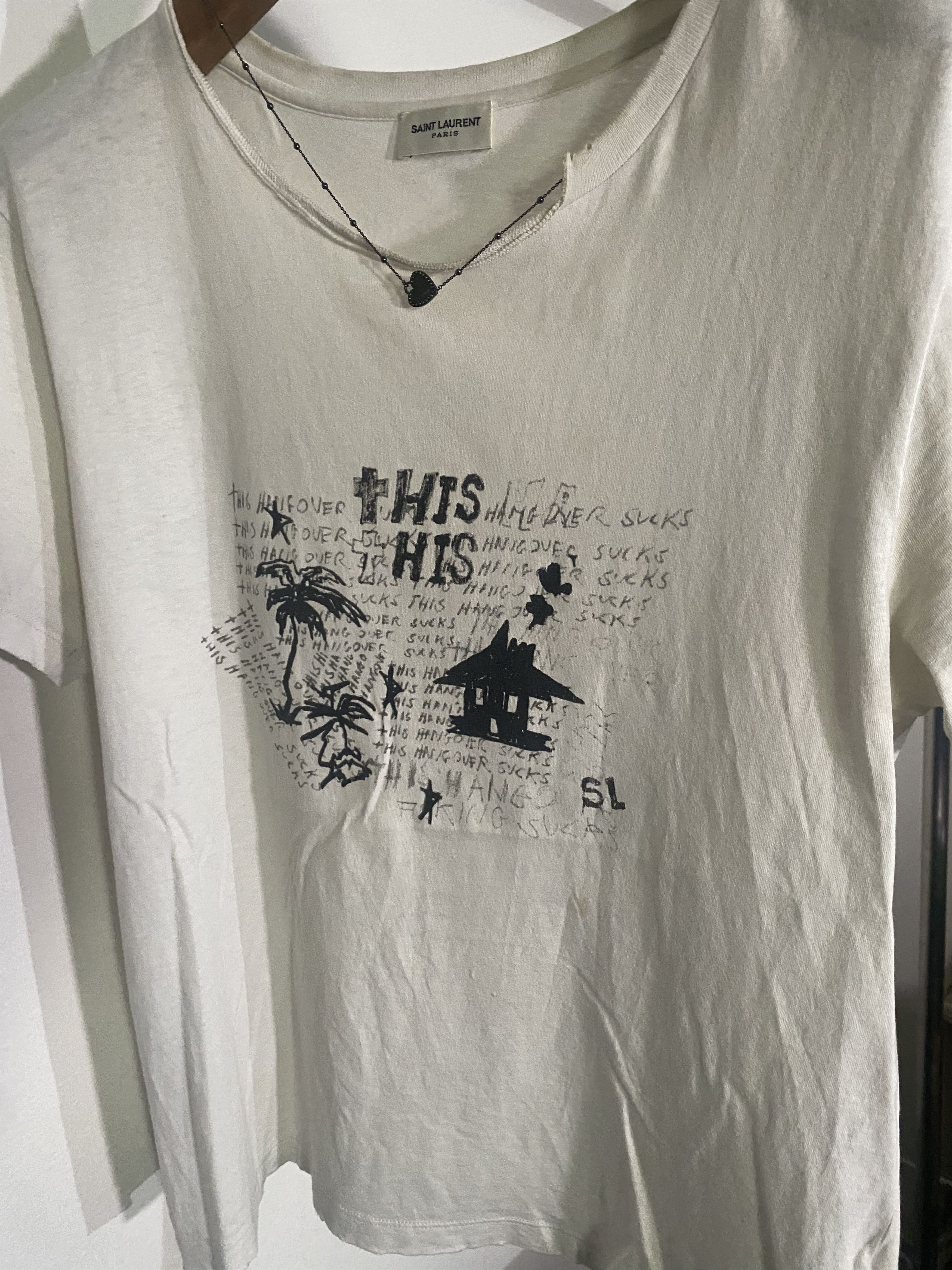 Saint Laurent Paris 20SS Necklace Hand Drawing Tee, view 5